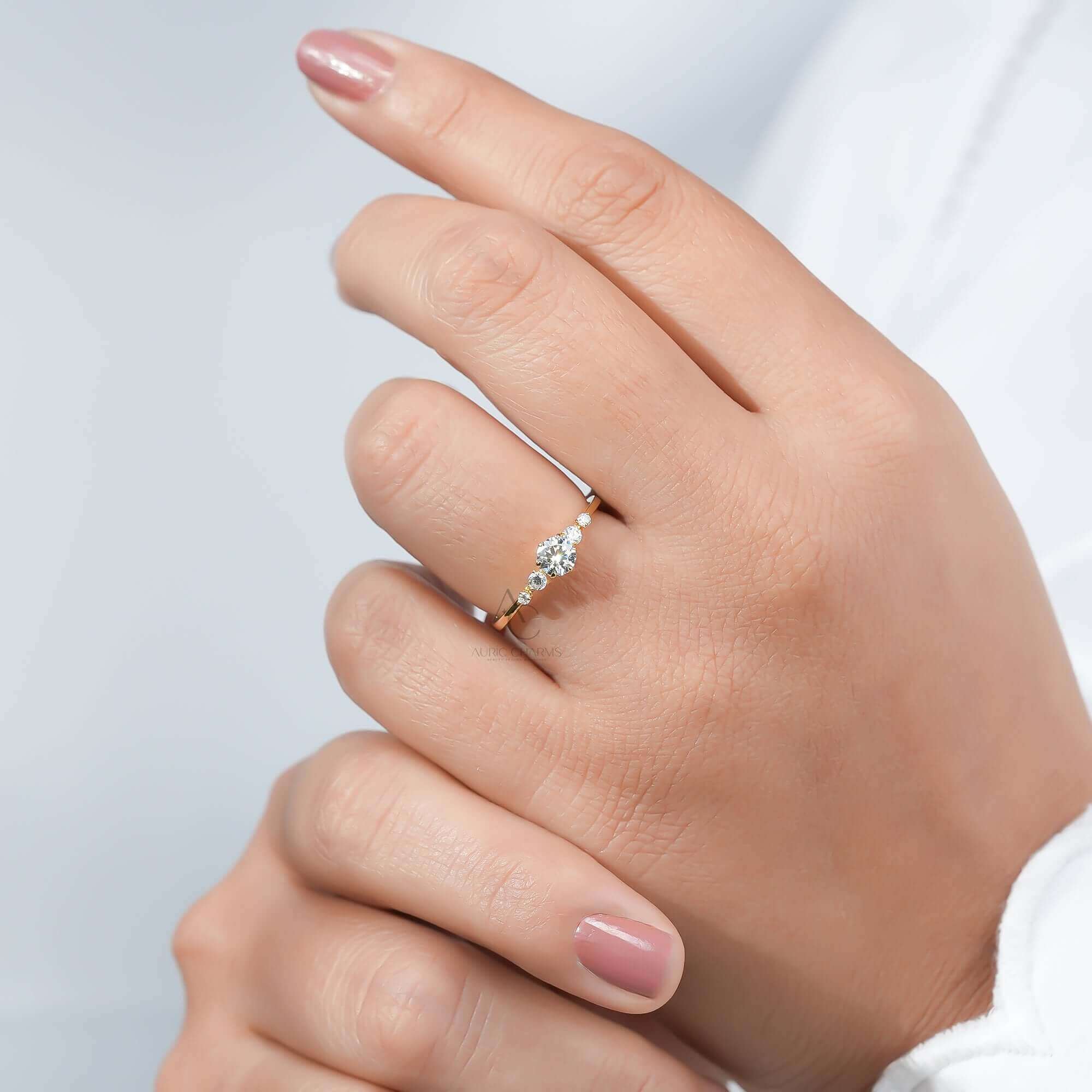 Elara Distance Pave Round Diamond Engagement Ring