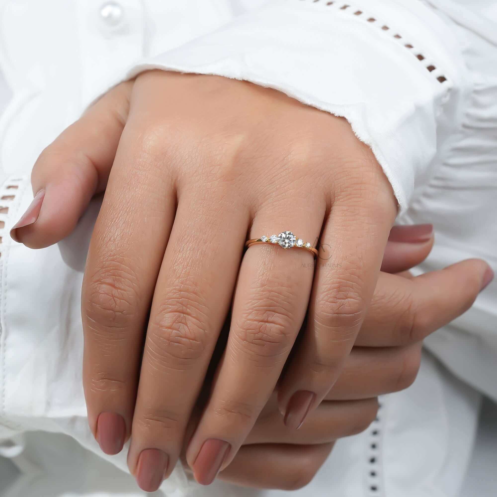 Elara Distance Pave Round Diamond Engagement Ring