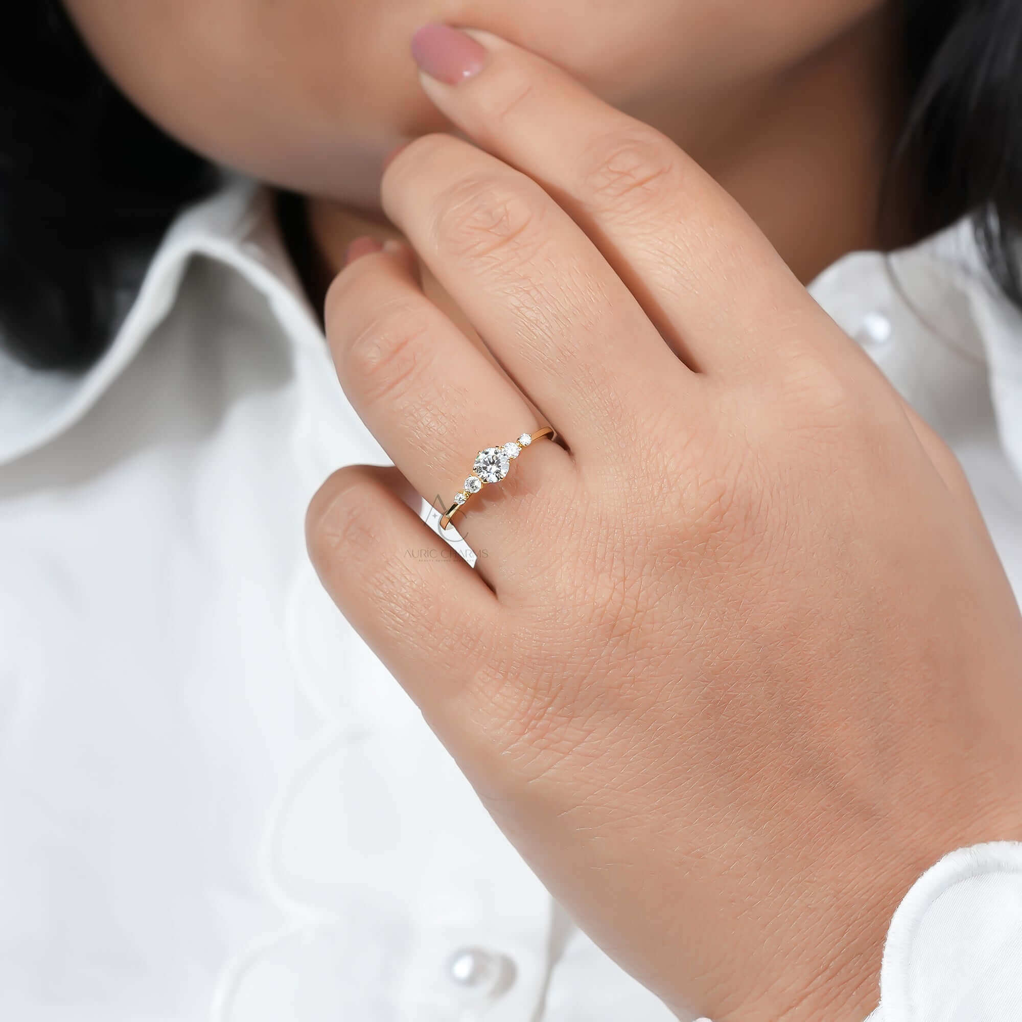 Elara Distance Pave Round Diamond Engagement Ring