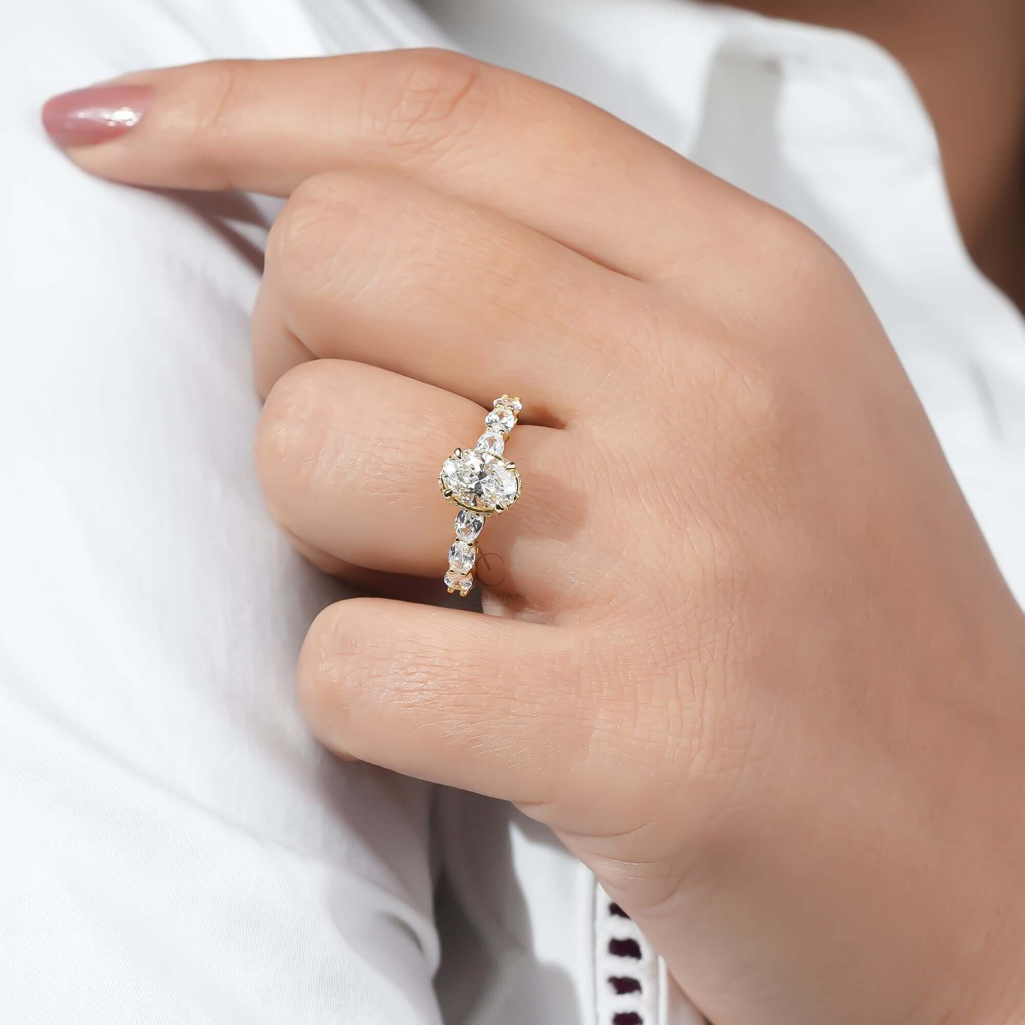 Solaria Oval Hidden Halo Diamond Engagement Ring