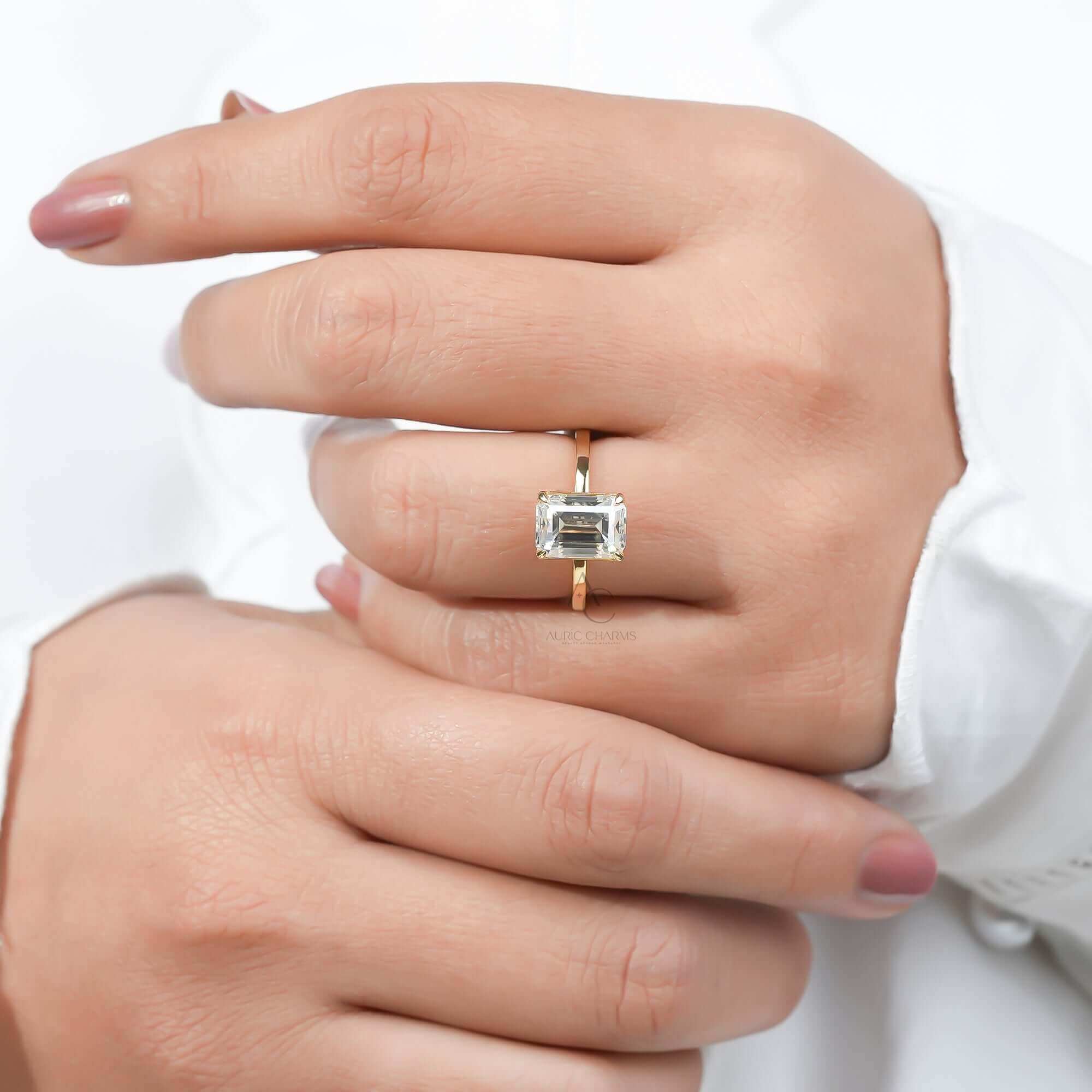 Empress Emerald Cut Lab Diamond Solitaire Ring