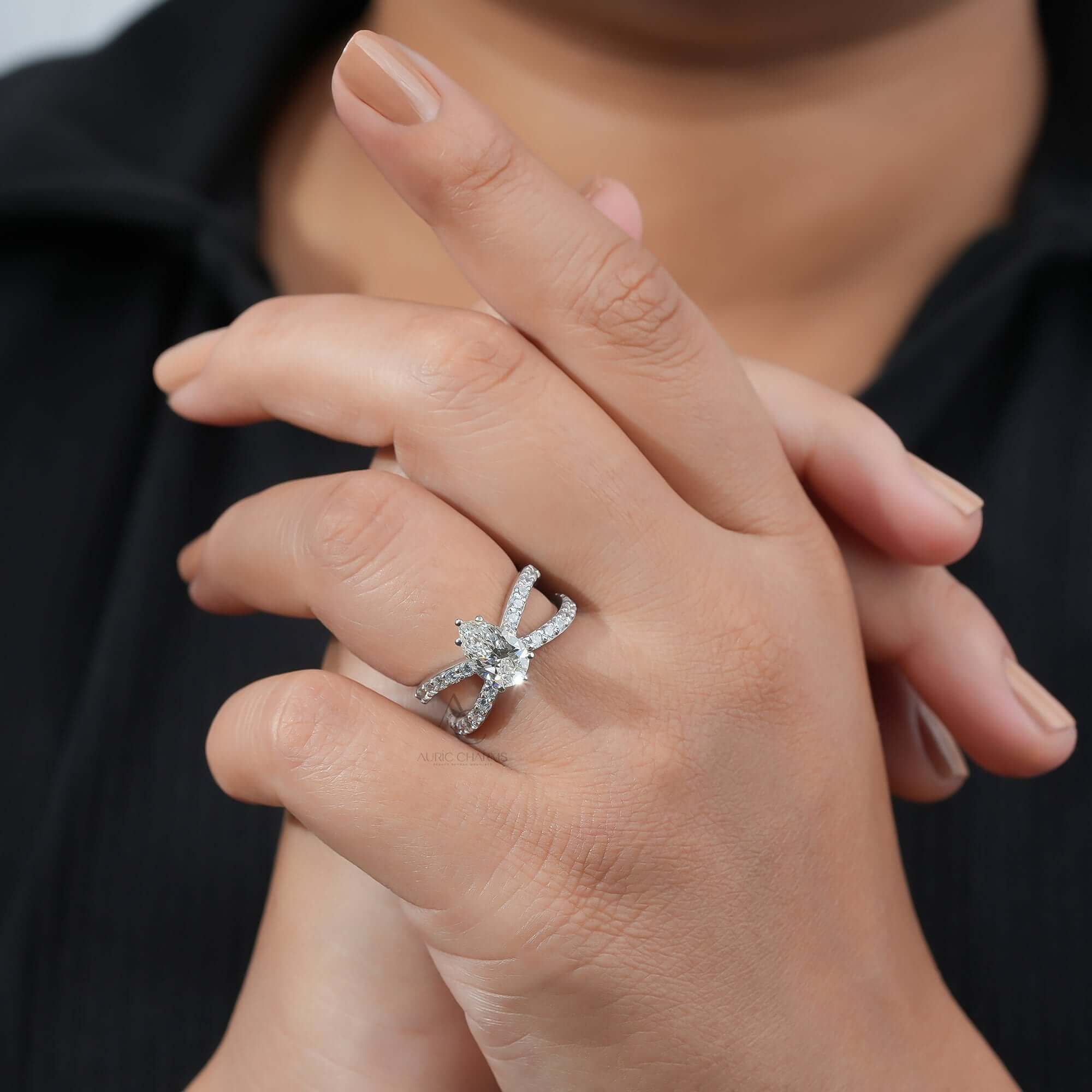 Dakota Criss Cross Pear Diamond Engagement Ring