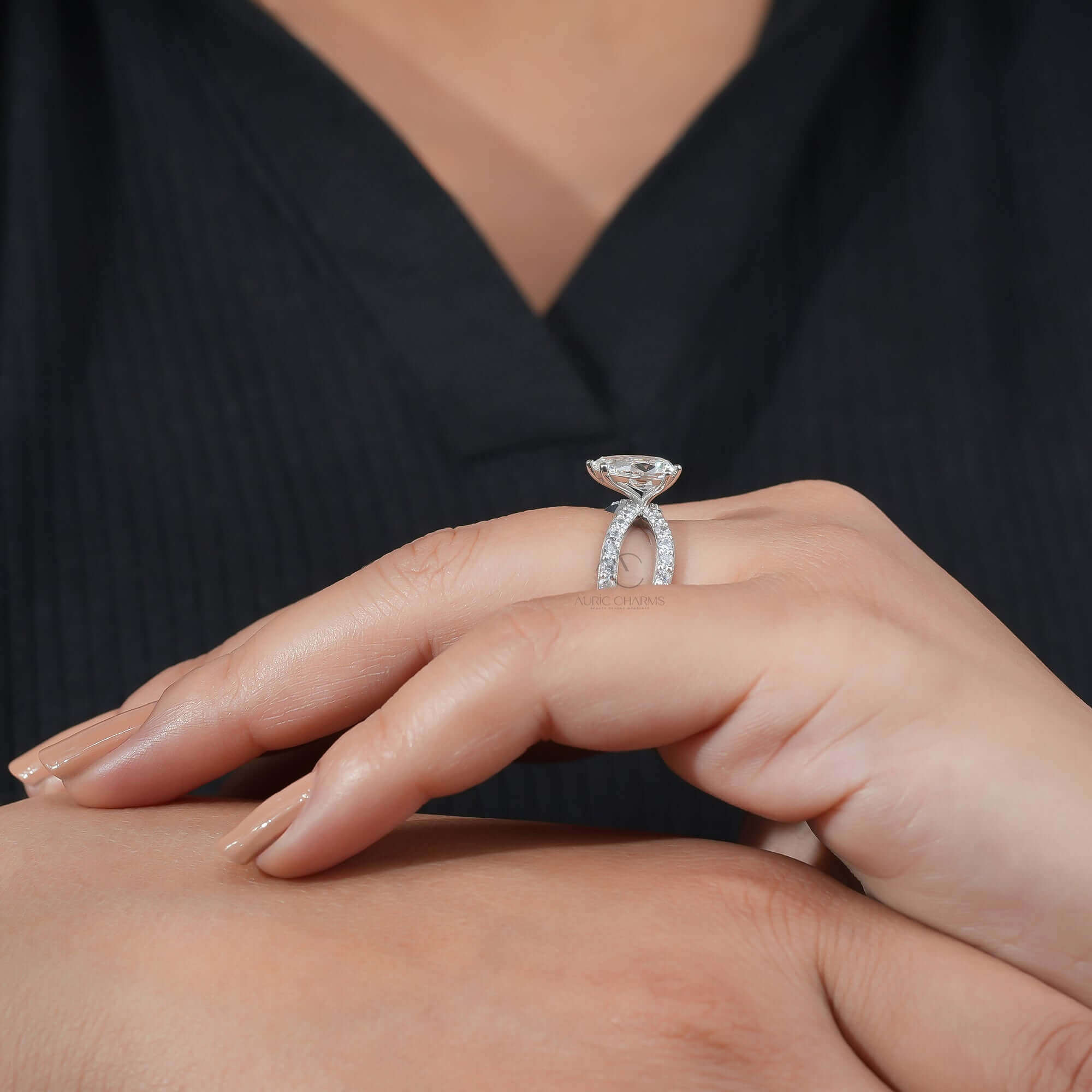 Dakota Criss Cross Pear Diamond Engagement Ring