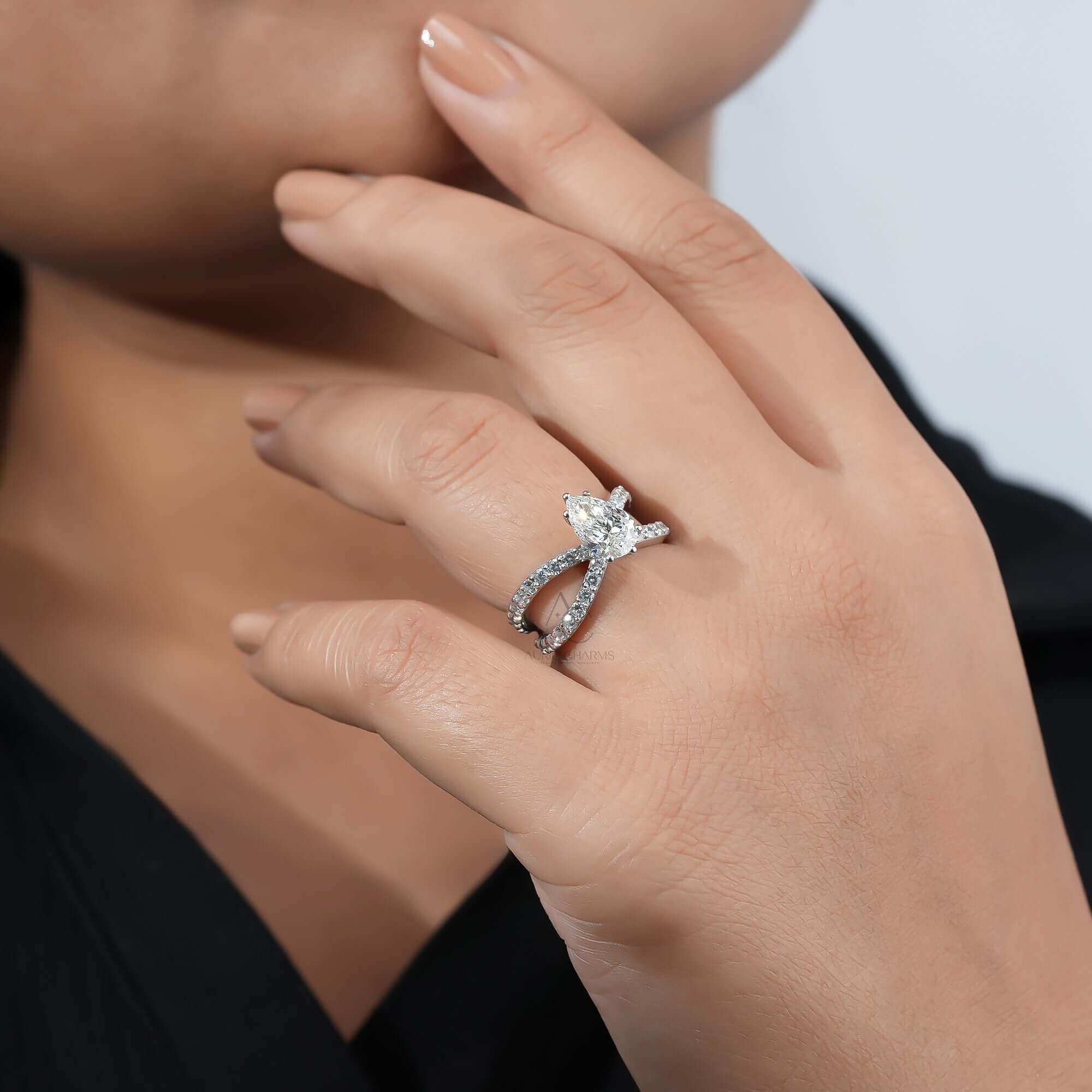 Dakota Criss Cross Pear Diamond Engagement Ring