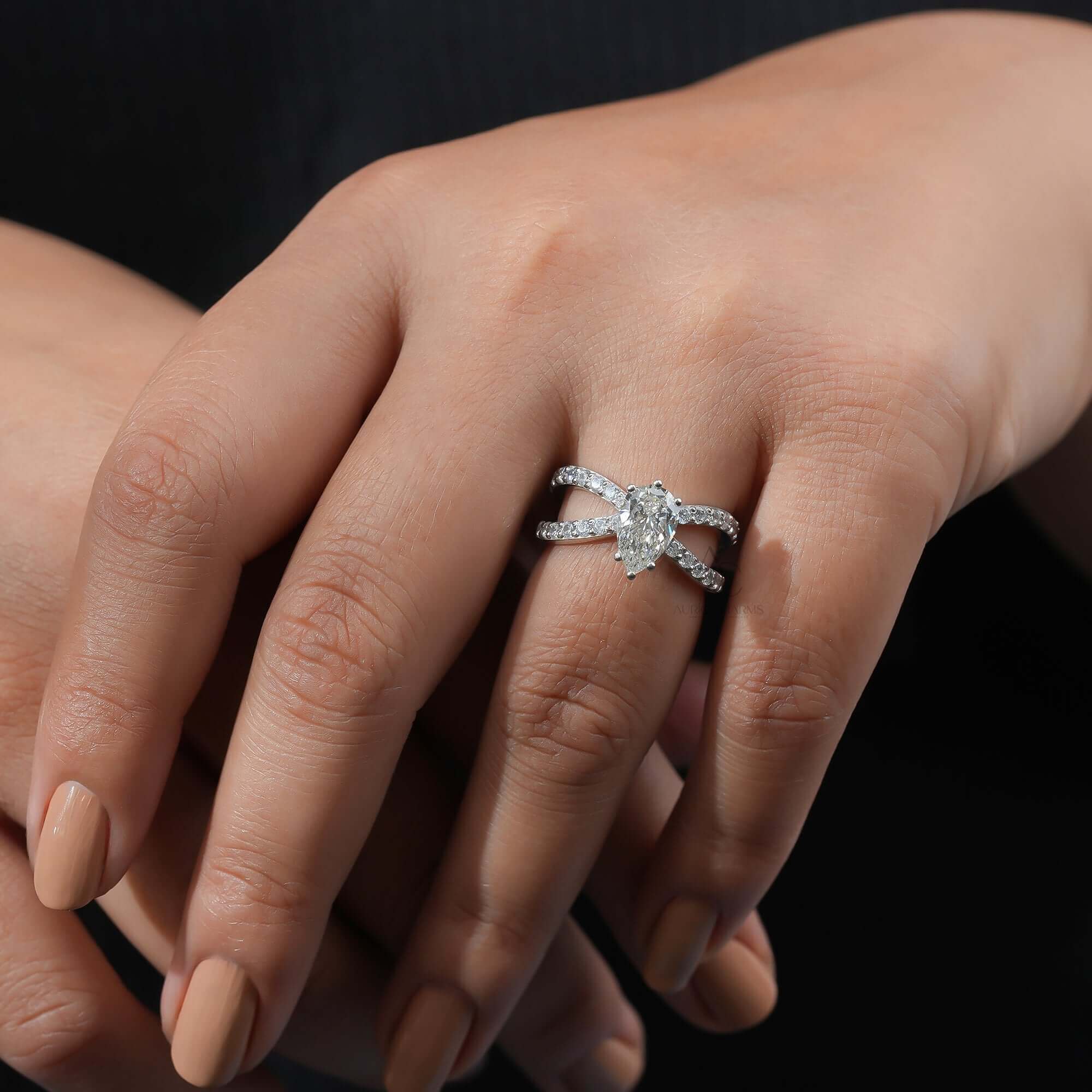 Dakota Criss Cross Pear Diamond Engagement Ring