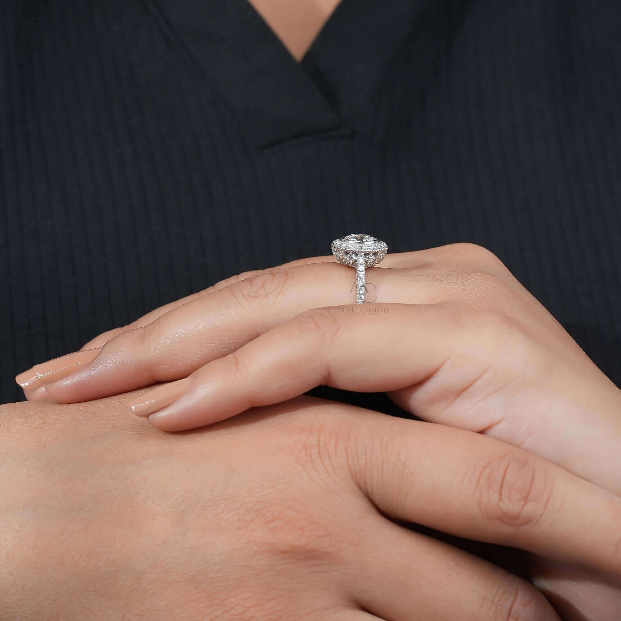 Hepburn Vintage Double Halo Lab Diamond Ring