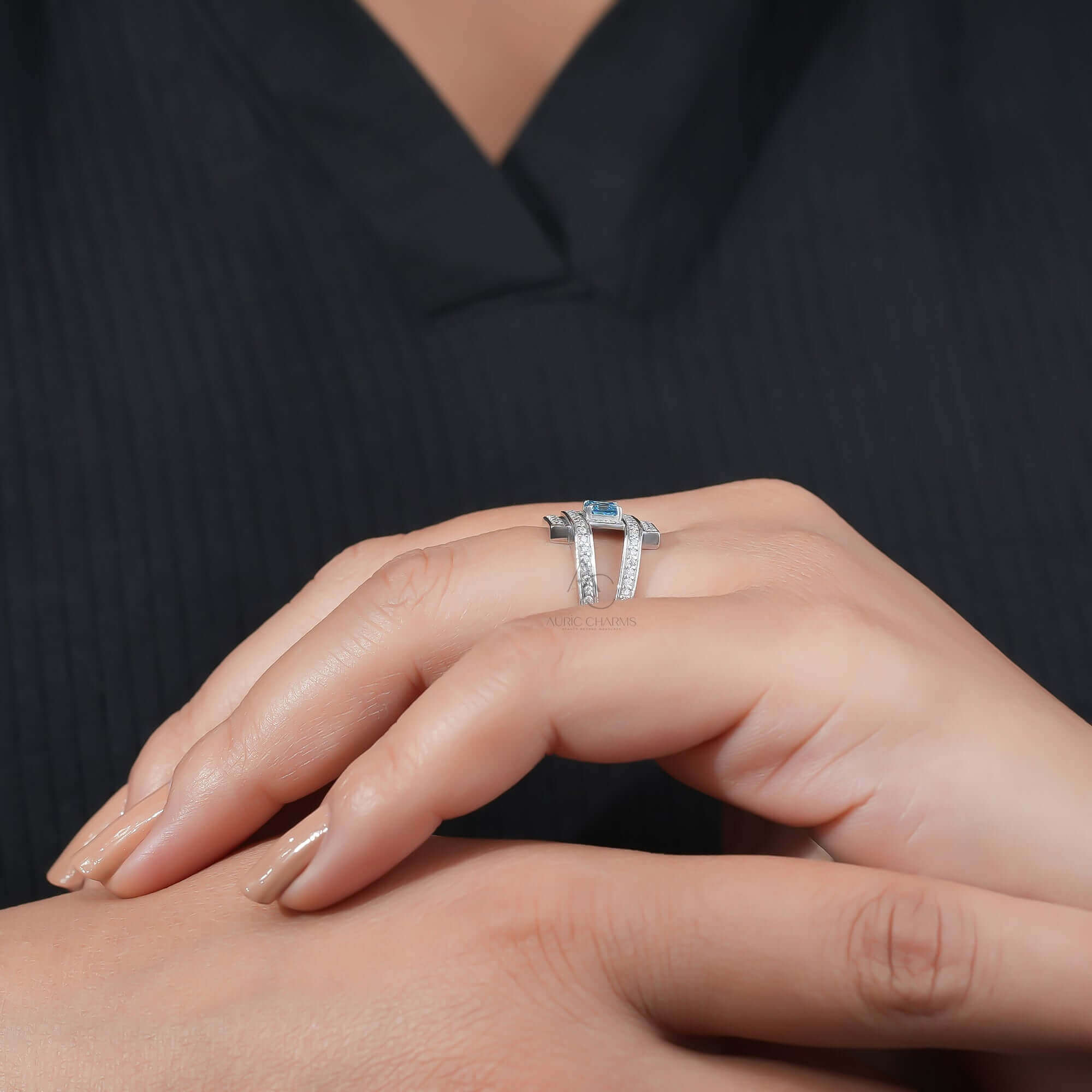 Heirloom Blue Asscher Lab Diamond Antique Band