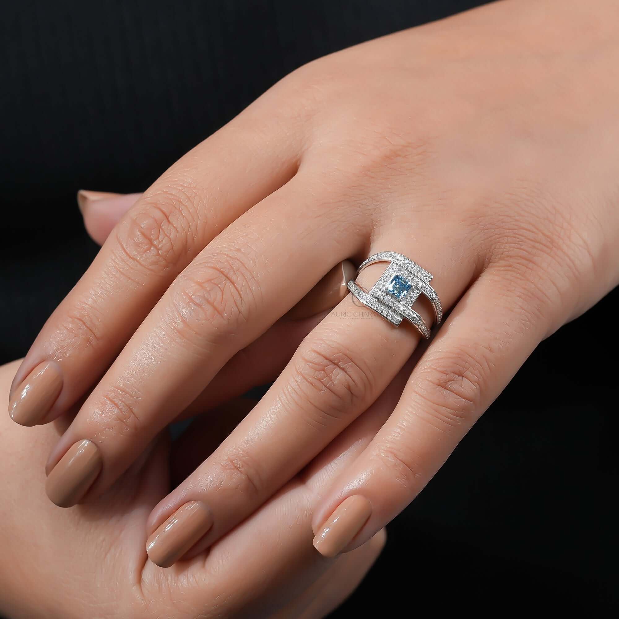 Heirloom Blue Asscher Lab Diamond Antique Band