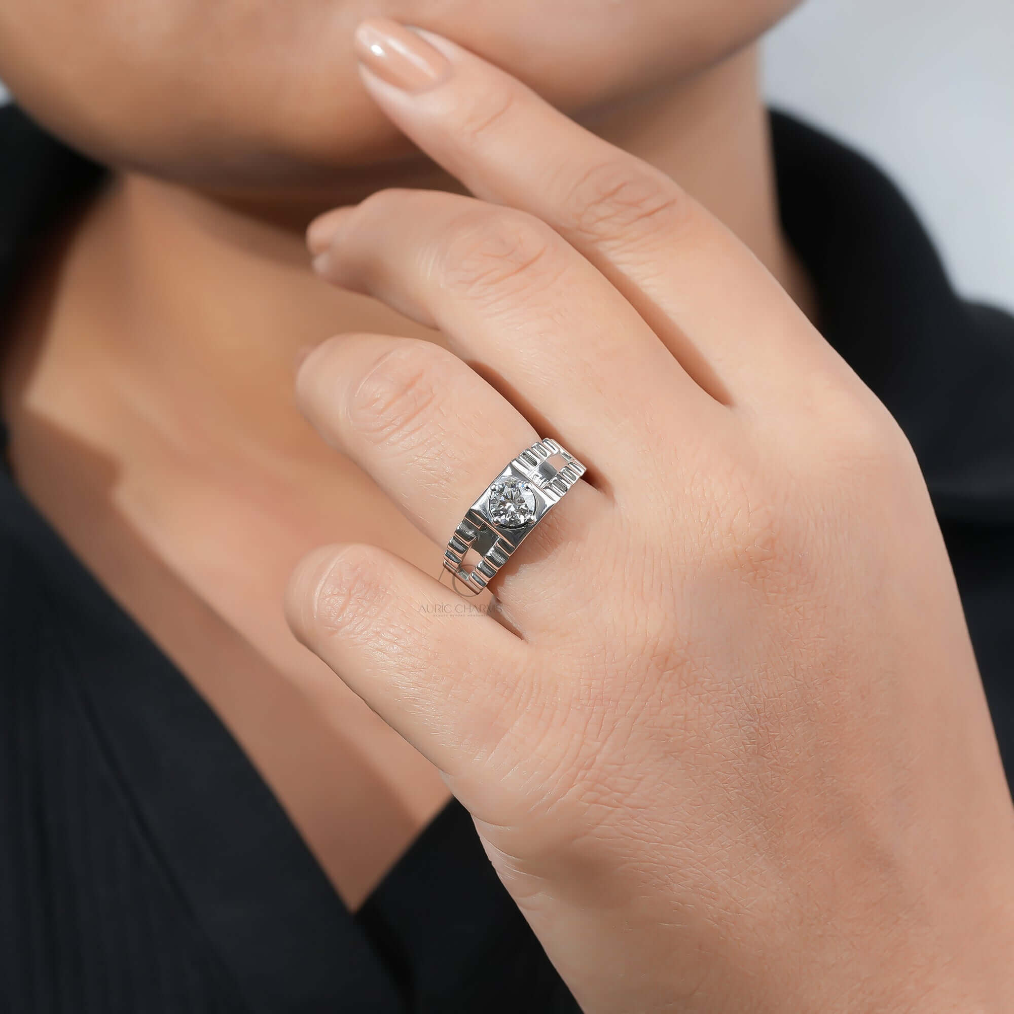 Rolex-Inspired Luxe Men's Solitaire Diamond Ring