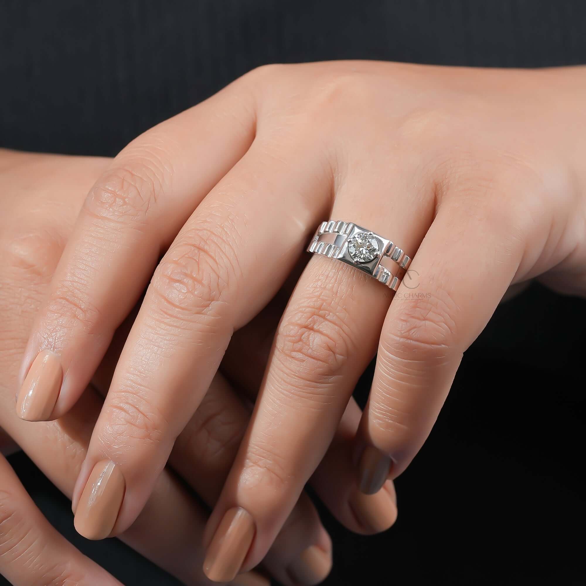 Rolex-Inspired Luxe Men's Solitaire Diamond Ring