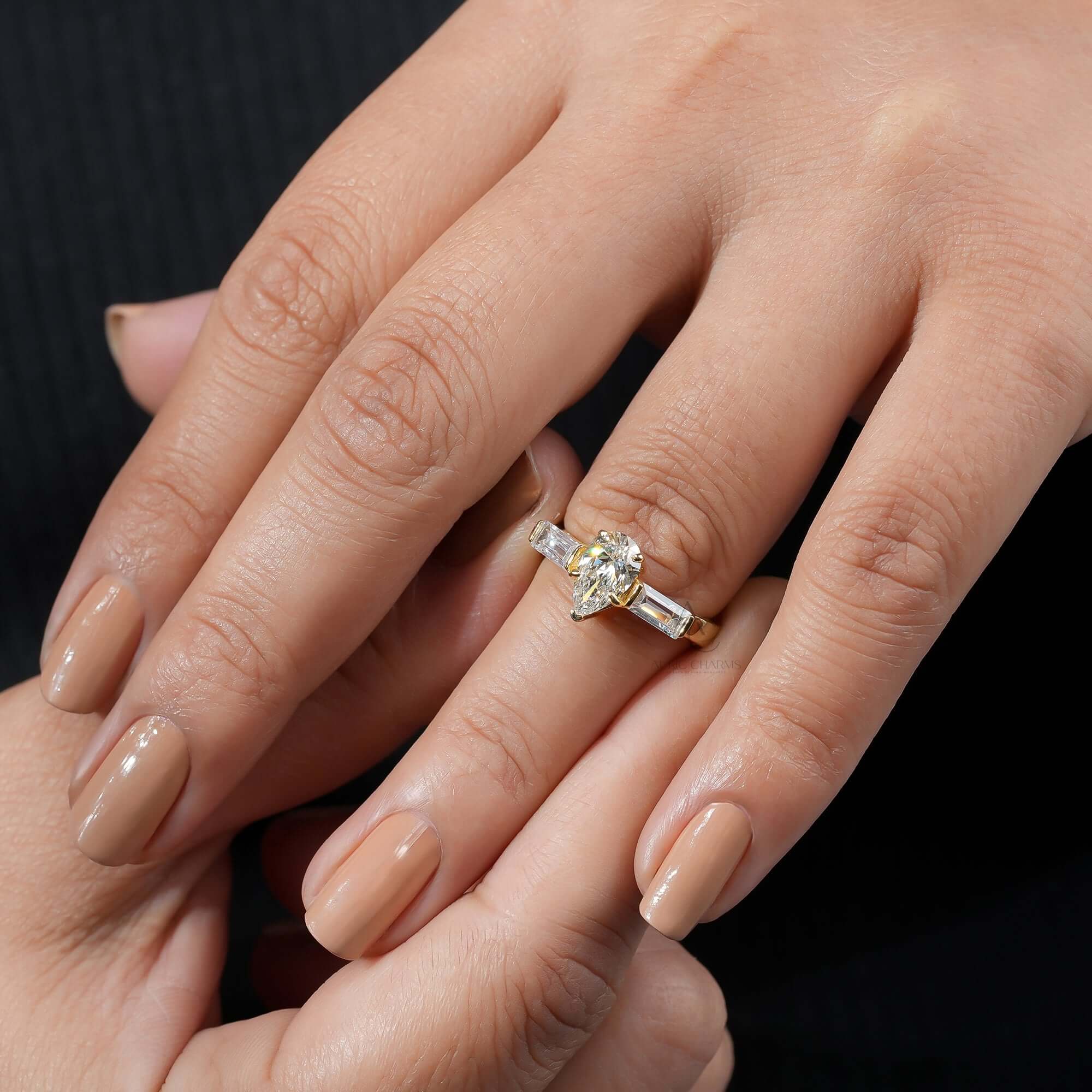 Élise Pear & Baguette Lab Diamond Ring – Three Stone