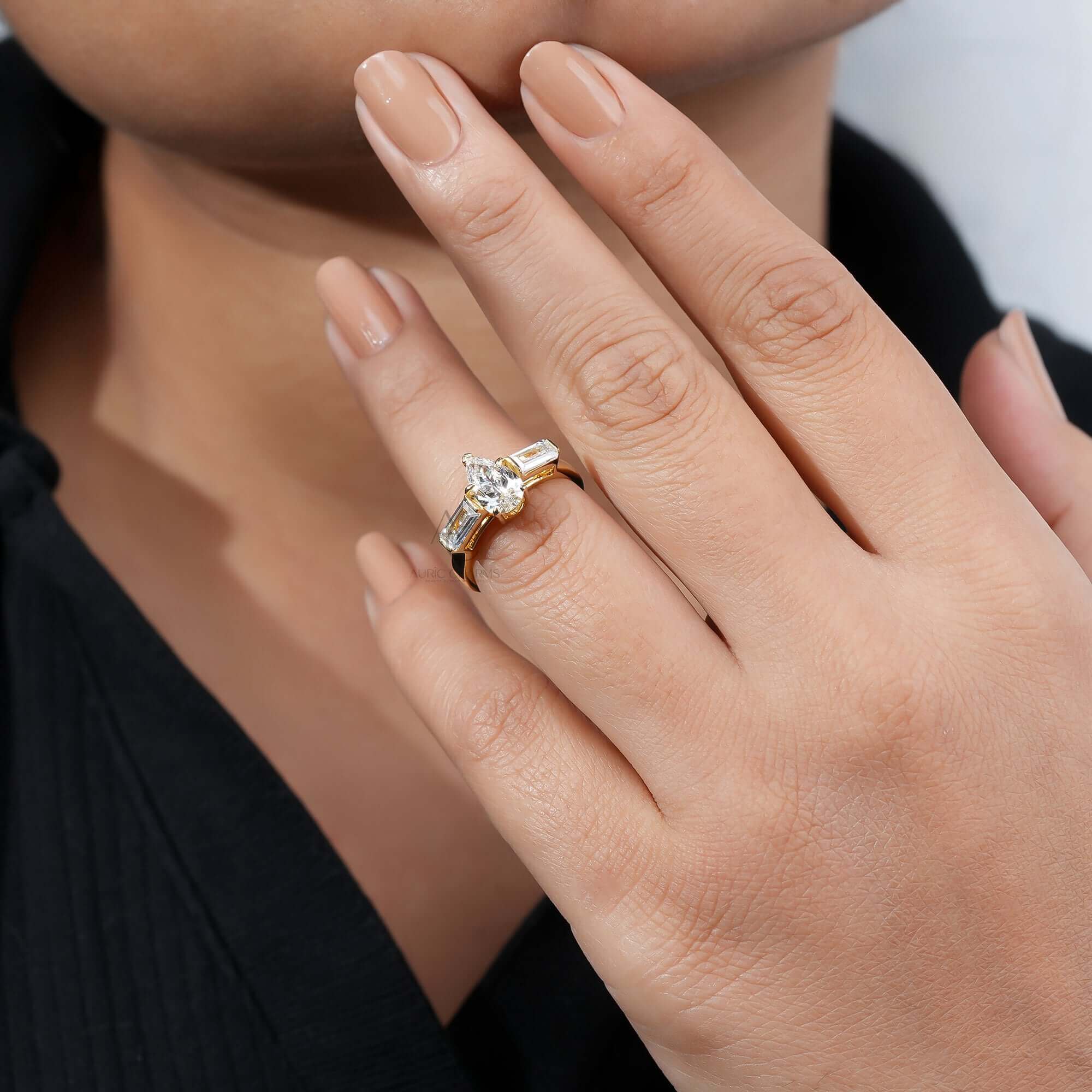 Élise Pear & Baguette Lab Diamond Ring – Three Stone