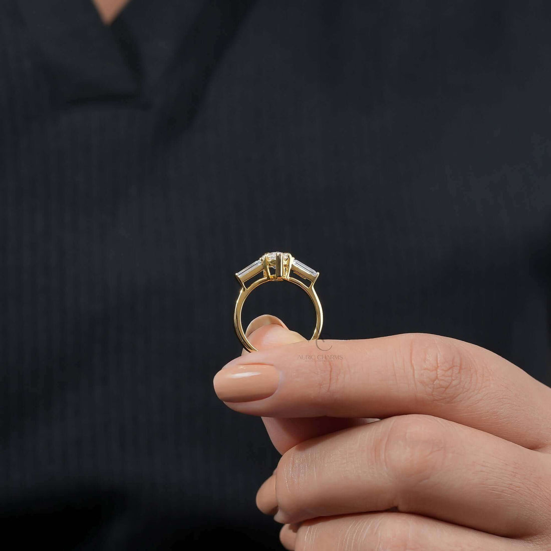 Élise Pear & Baguette Lab Diamond Ring – Three Stone