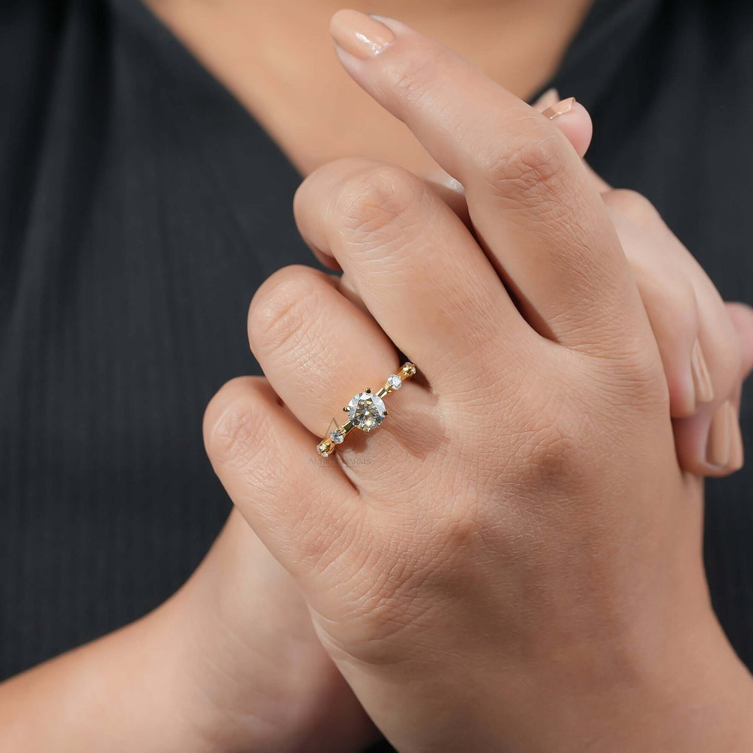 Distance Pave Engagement Ring – Round Brilliant Cut Lab Grown Diamond for Her