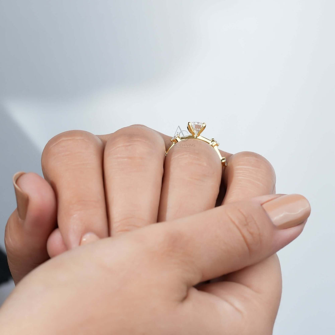 Distance Pave Engagement Ring – Round Brilliant Cut Lab Grown Diamond for Her