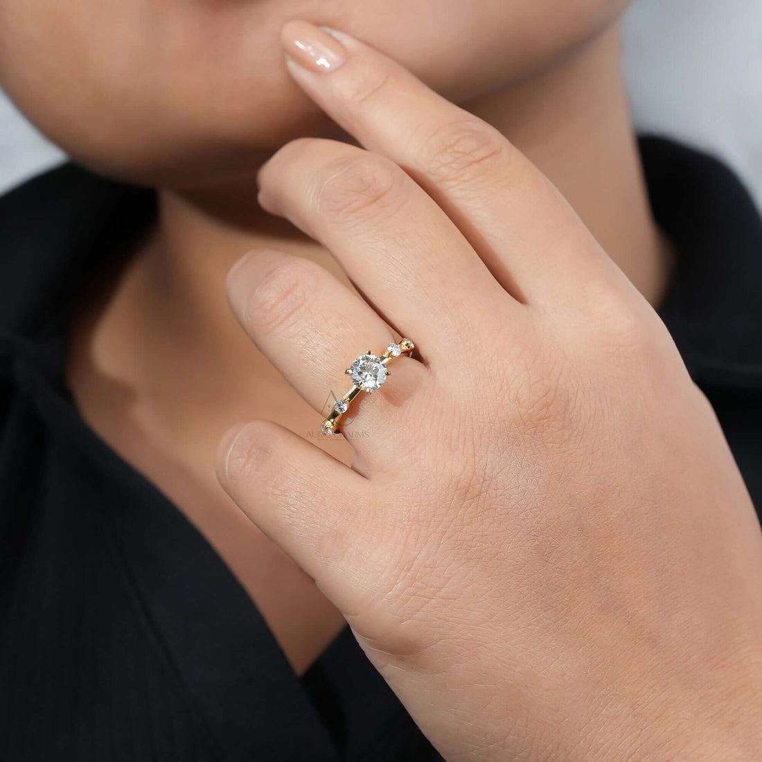 Distance Pave Engagement Ring – Round Brilliant Cut Lab Grown Diamond for Her