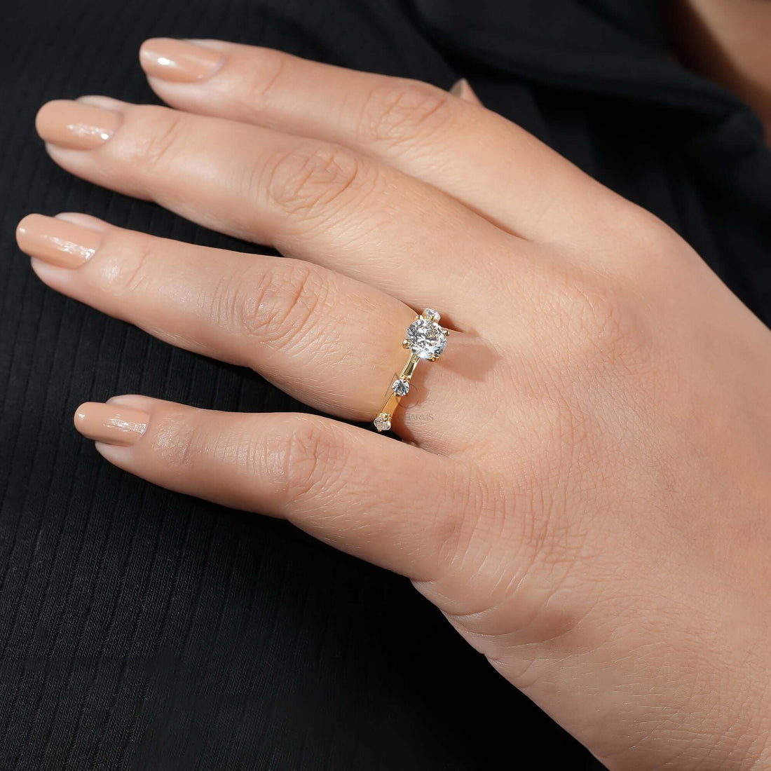 Distance Pave Engagement Ring – Round Brilliant Cut Lab Grown Diamond for Her