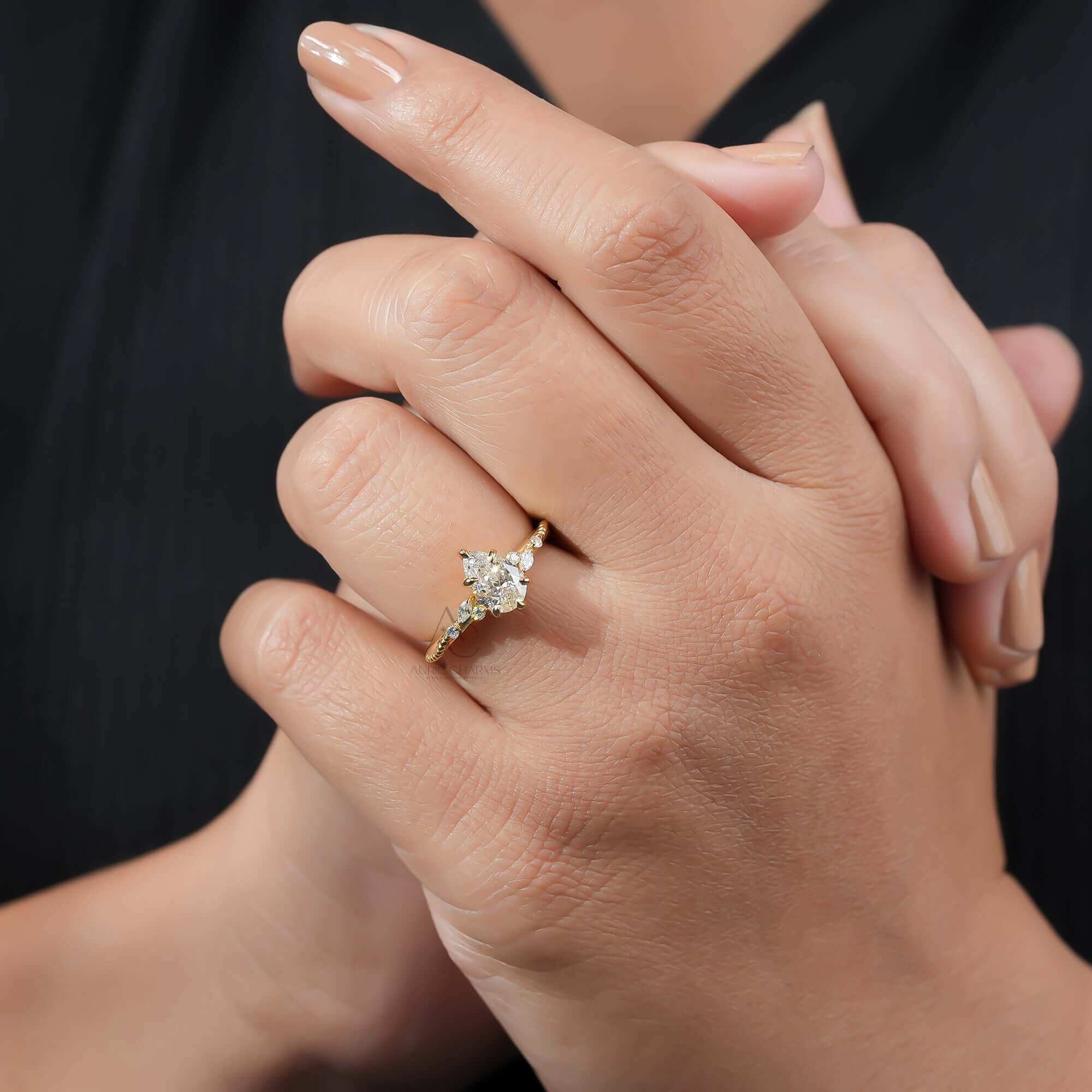 Aurielle Pear Cut Diamond Ring With Side Accents