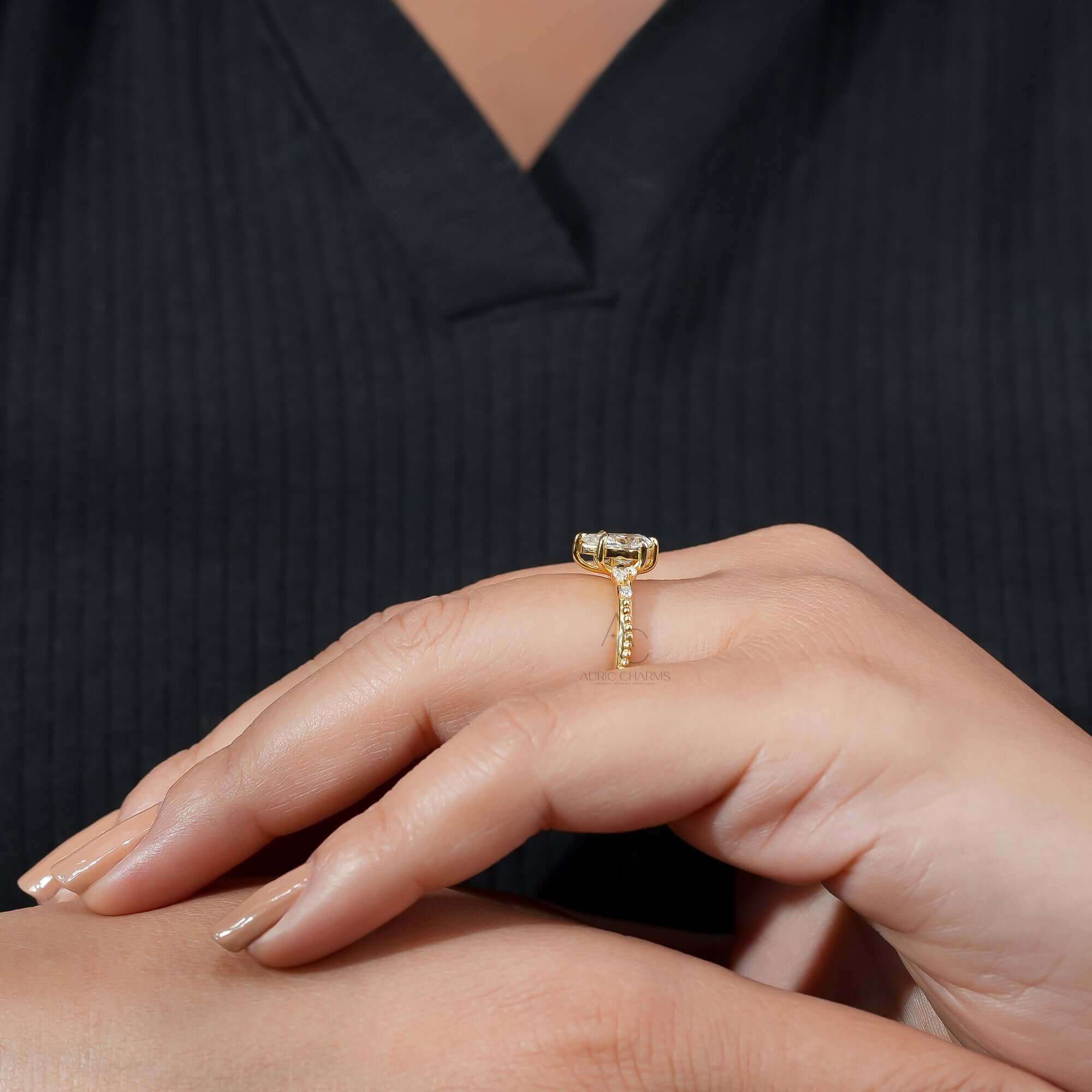 Aurielle Pear Cut Diamond Ring With Side Accents