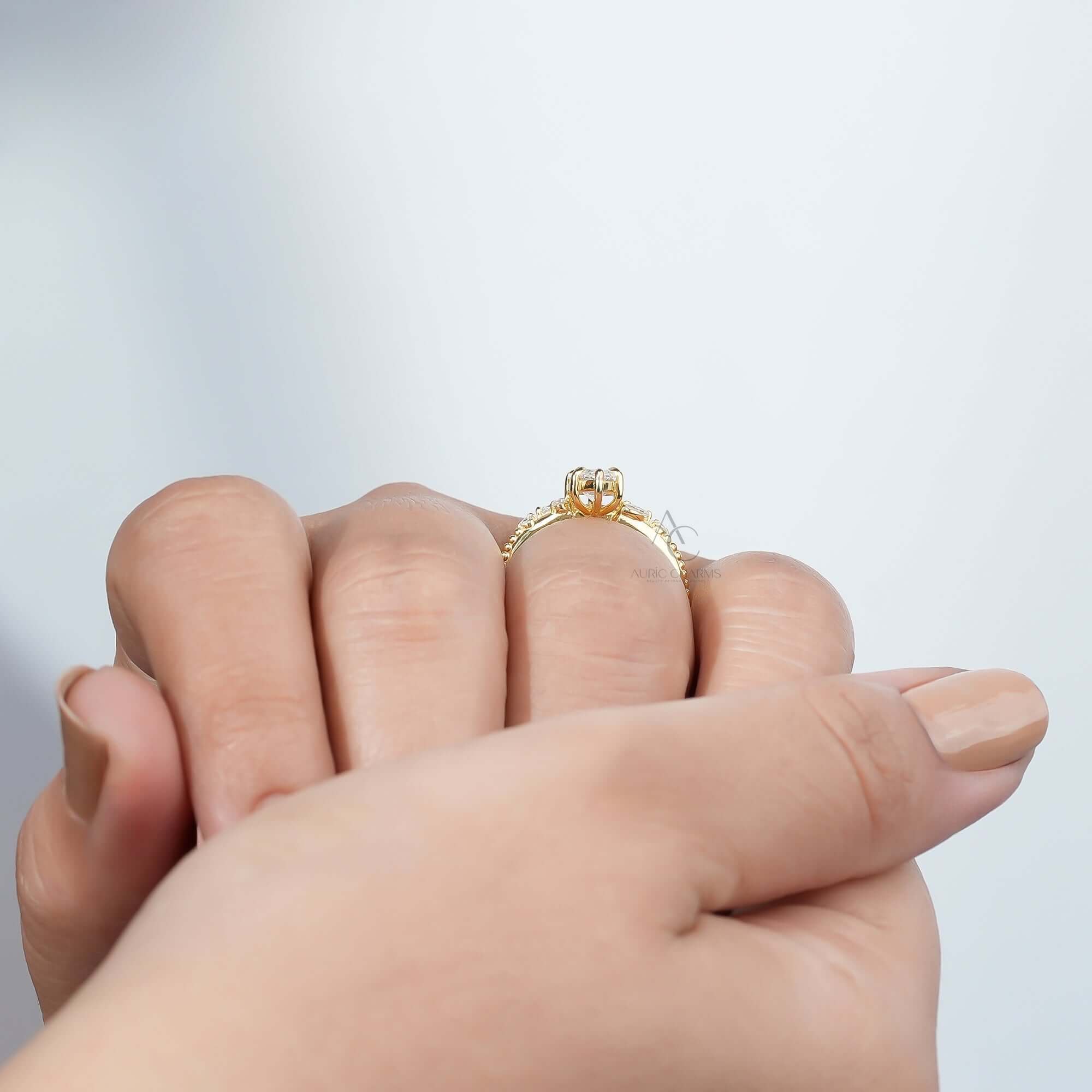 Aurielle Pear Cut Diamond Ring With Side Accents