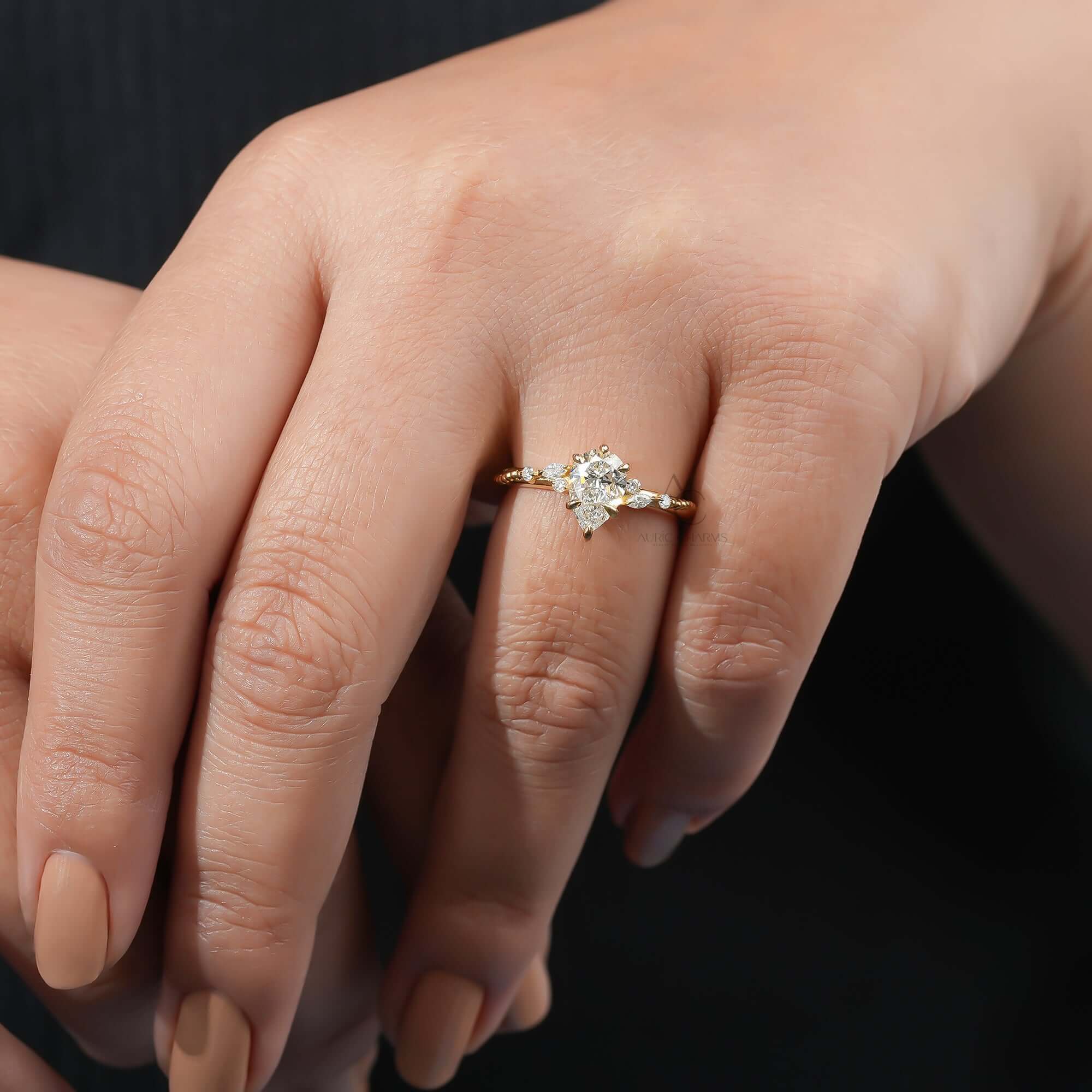 Aurielle Pear Cut Diamond Ring With Side Accents