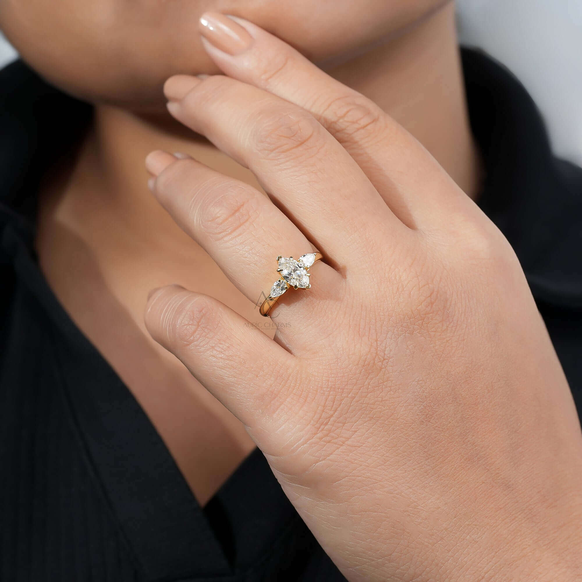 Solena Marquise Three-Stone Diamond Ring