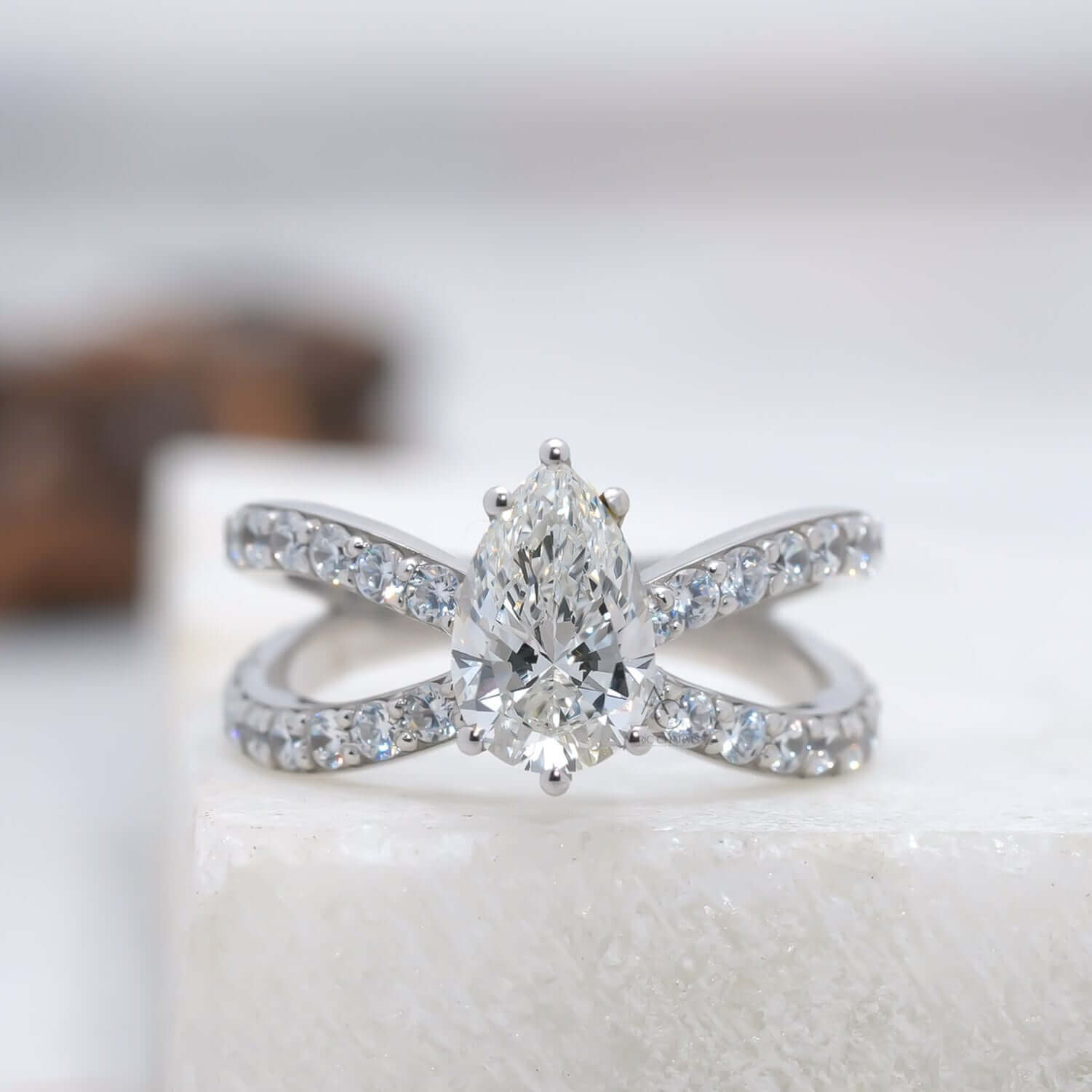 Dakota Criss Cross Pear Diamond Engagement Ring