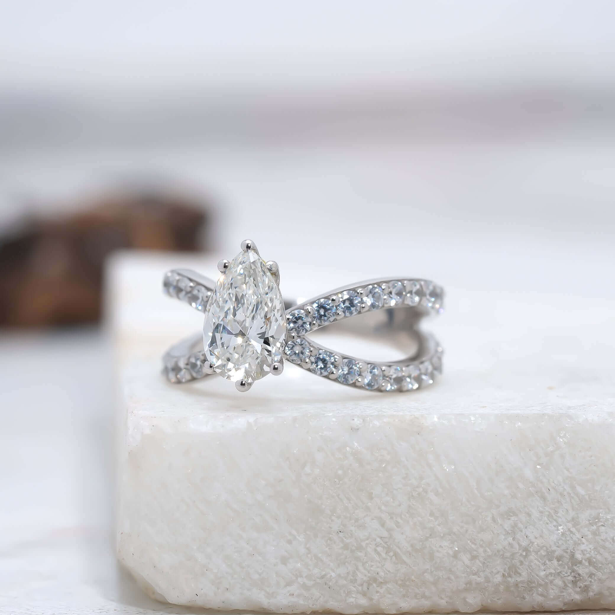 Dakota Criss Cross Pear Diamond Engagement Ring