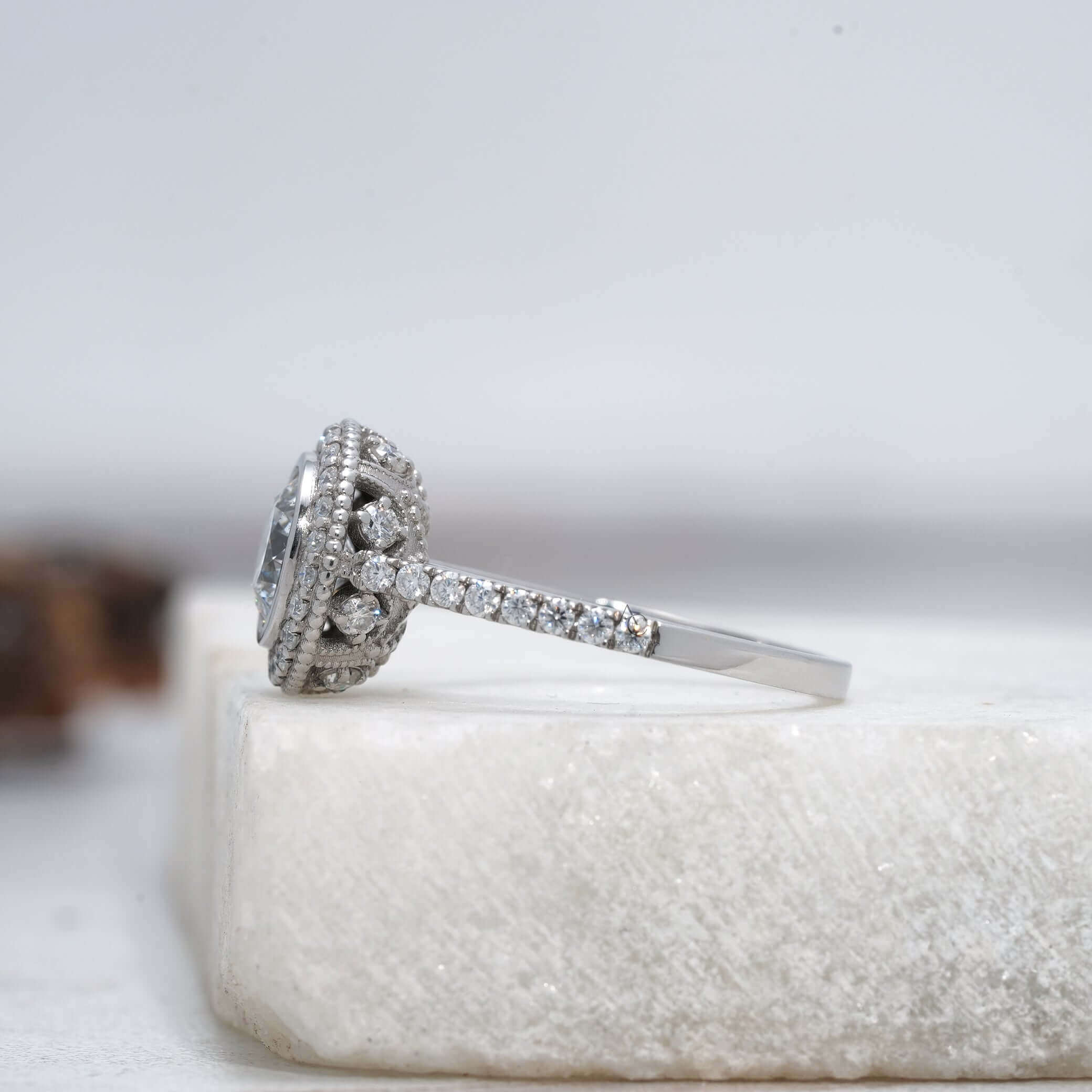 Hepburn Vintage Double Halo Lab Diamond Ring