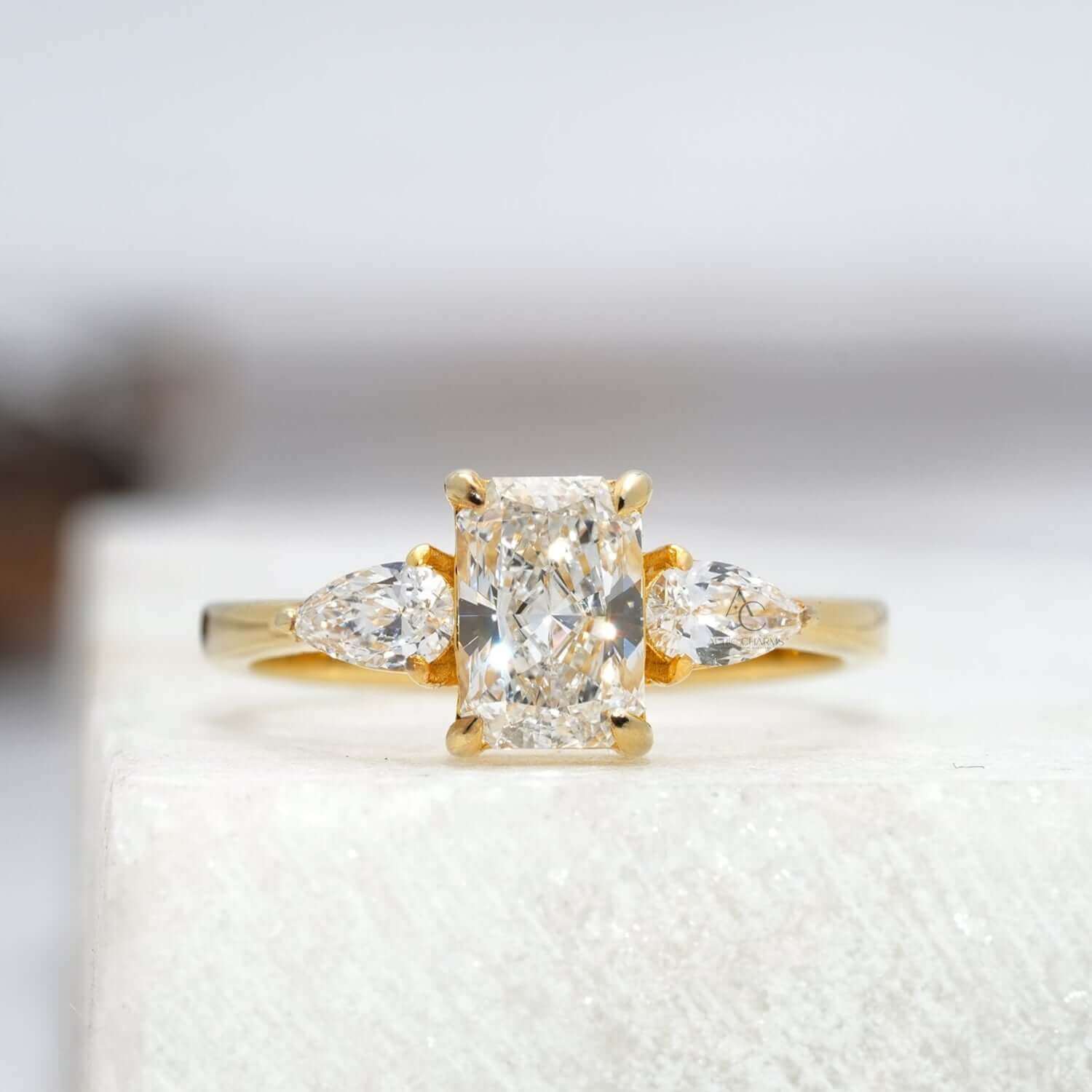 Elara Radiant & Pear Three-Stone Diamond Ring