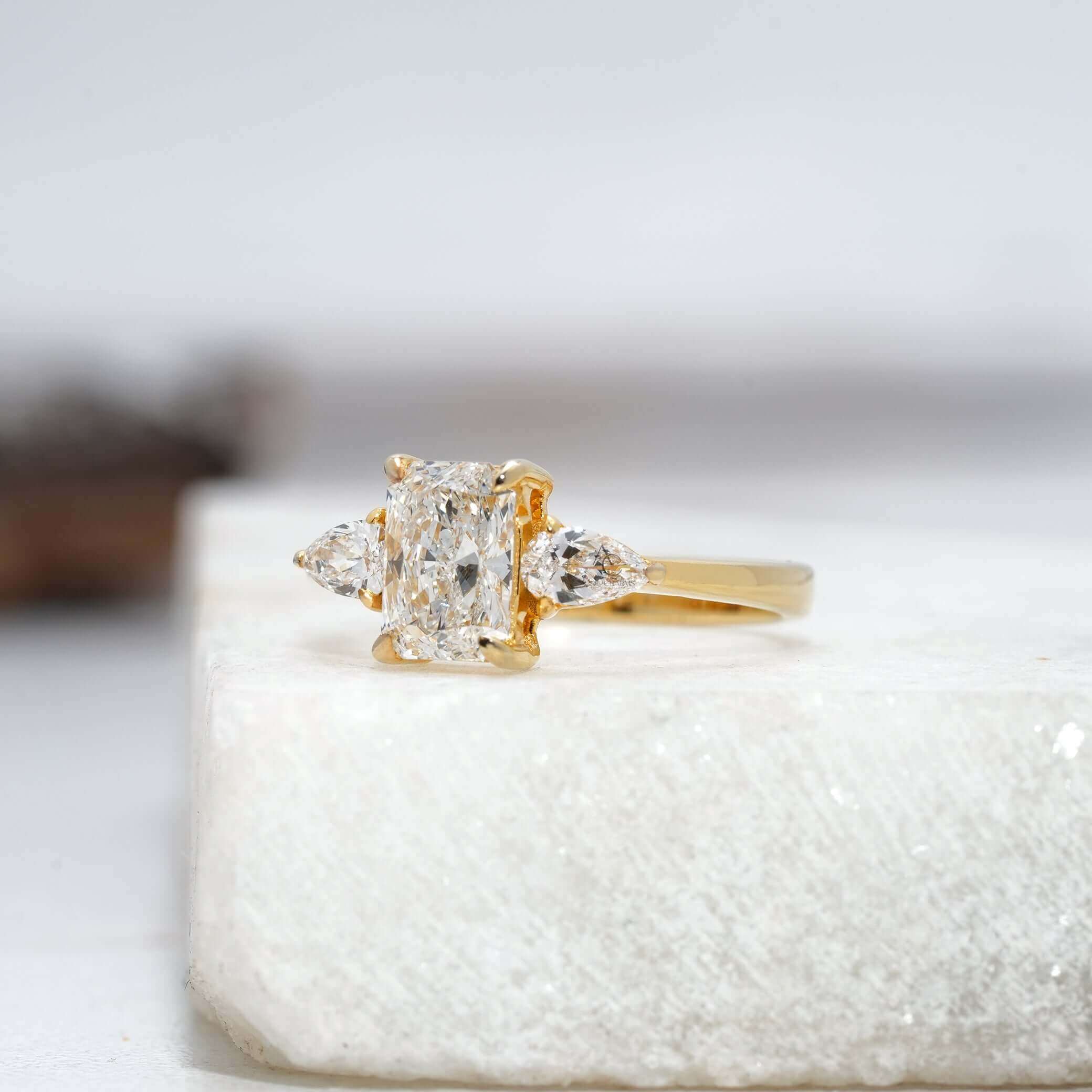 Elara Radiant & Pear Three-Stone Diamond Ring