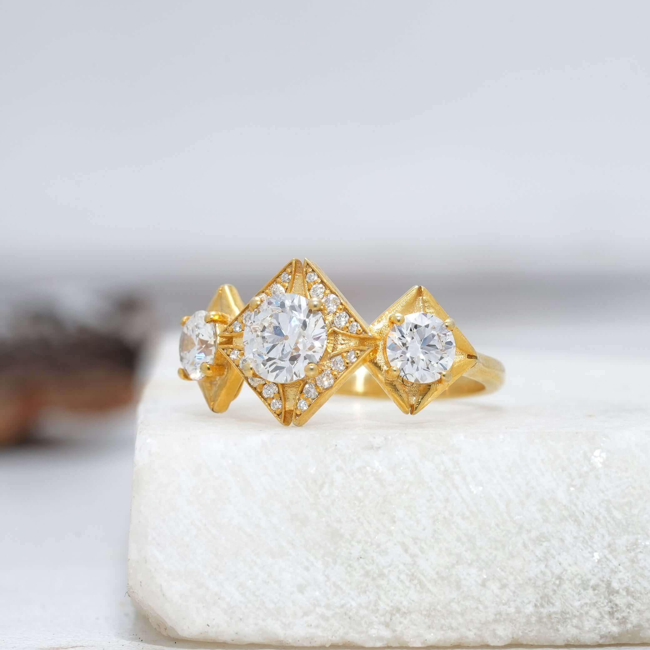 Florence Floral Inspired Three-Stone Diamond Ring