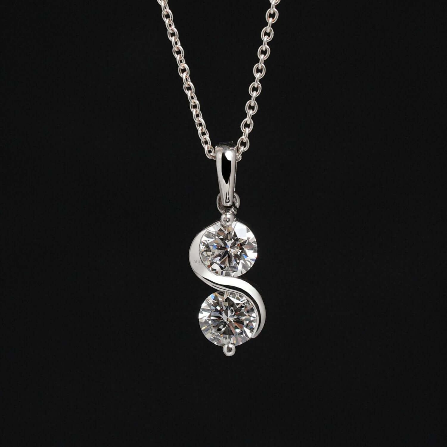 Two Stone Round Brilliant Lab Grown Diamond Pendant Necklace