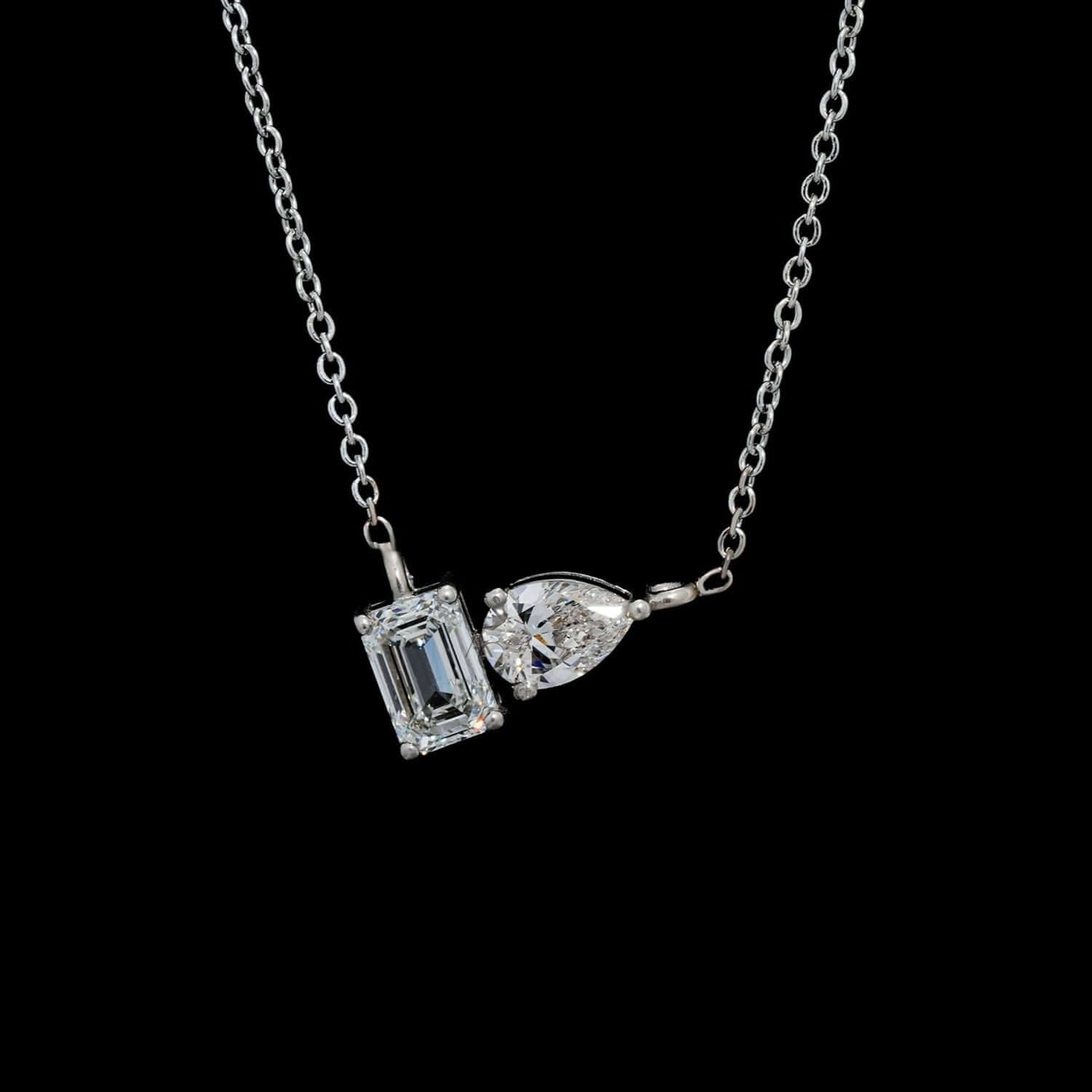 Asymmetric Pear and Emerald Cut Lab Grown Diamond Pendant Necklace