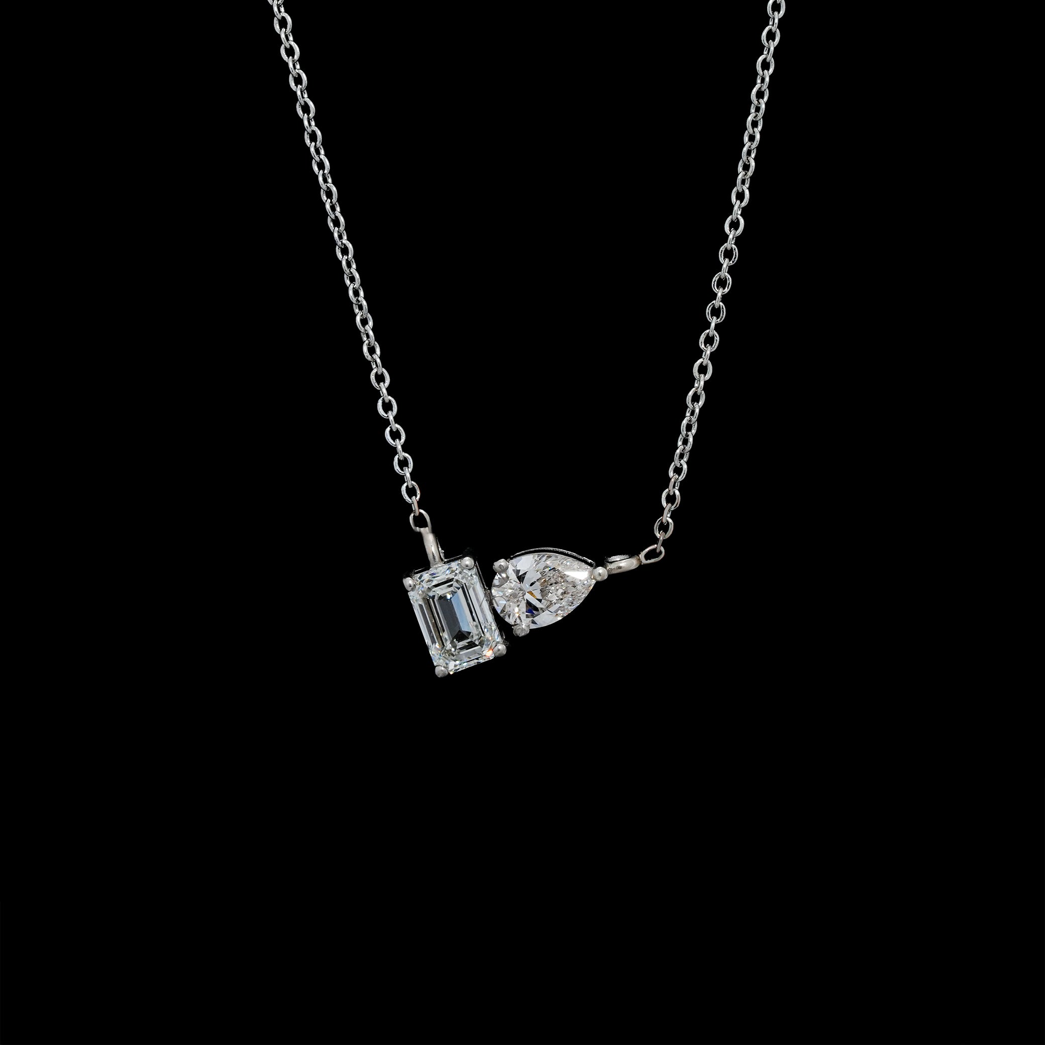 2.00 Ct Asymmetric Pear and Emerald Diamond Pendant