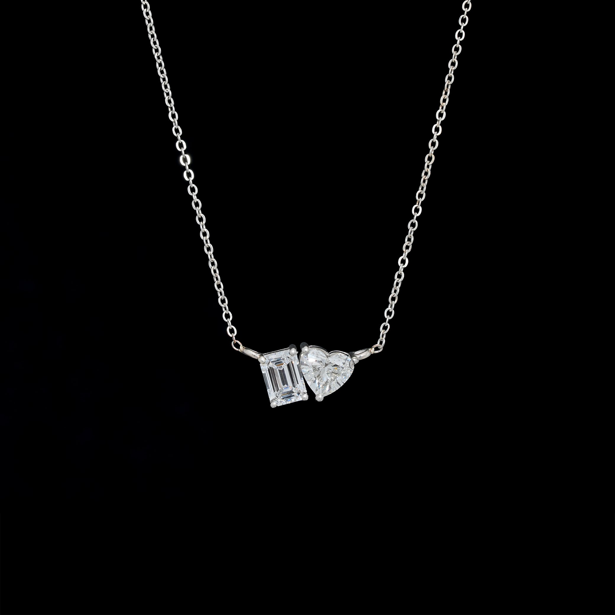 2.00 Ct Toi et Moi Emerald and Heart Necklace