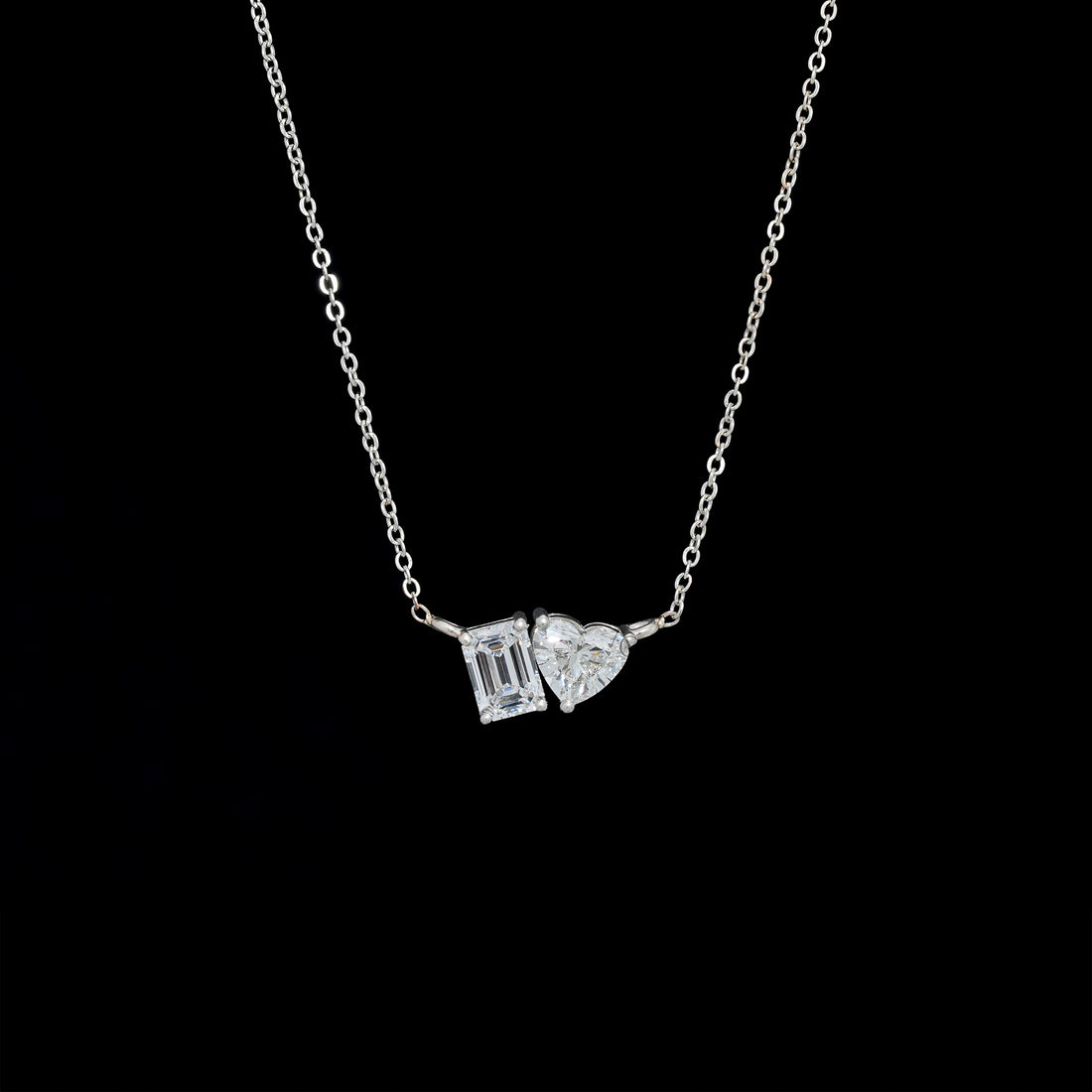 2.00 Ct Toi et Moi Emerald and Heart Necklace