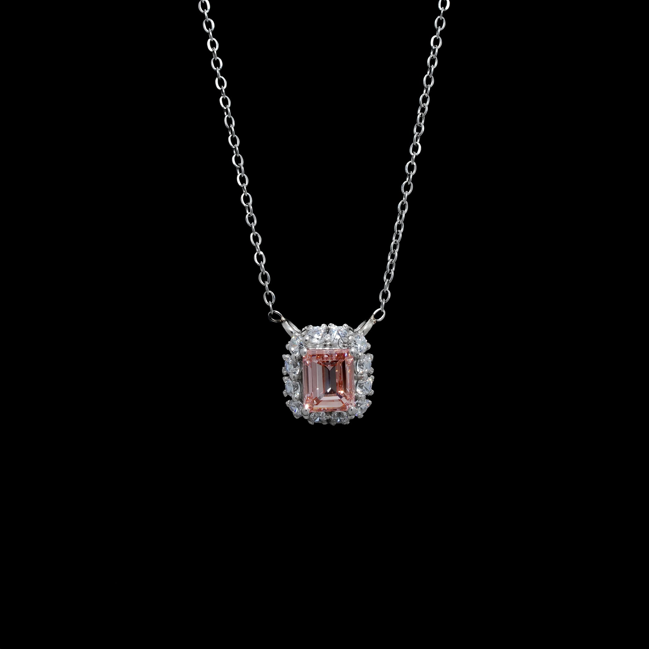 Fancy Pink Emerald Cut Halo Diamond Pendant