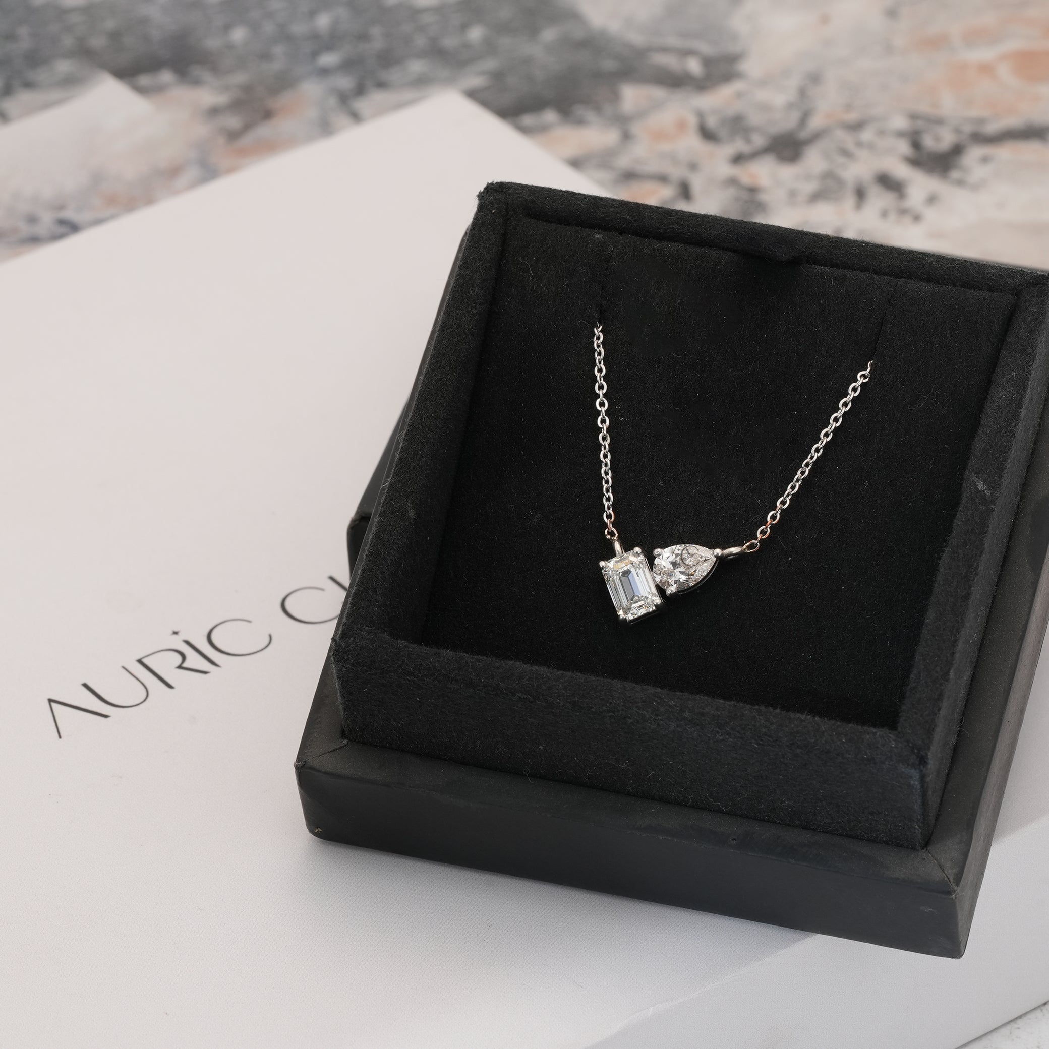2.00 Ct Asymmetric Pear and Emerald Diamond Pendant