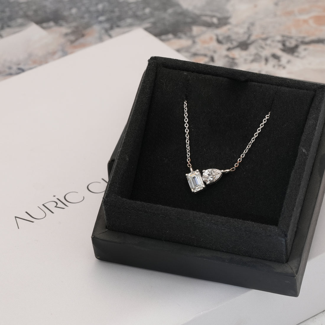 2.00 Ct Asymmetric Pear and Emerald Diamond Pendant