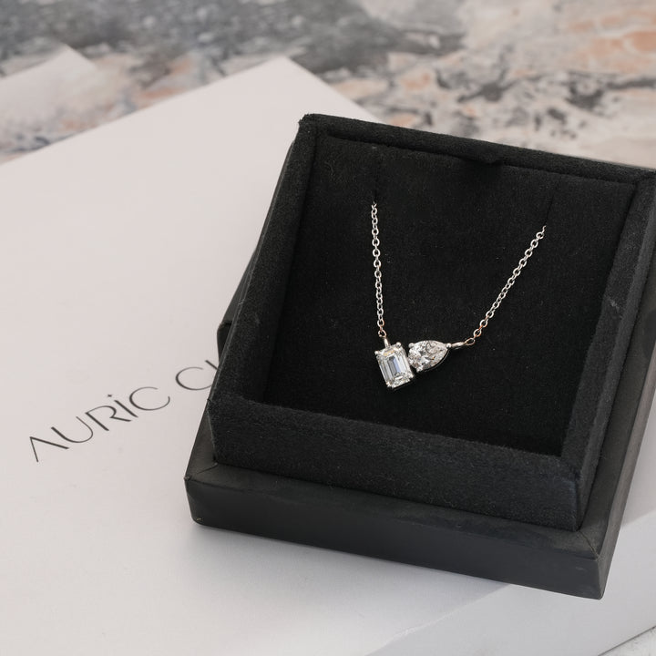 2.00 Ct Asymmetric Pear and Emerald Diamond Pendant