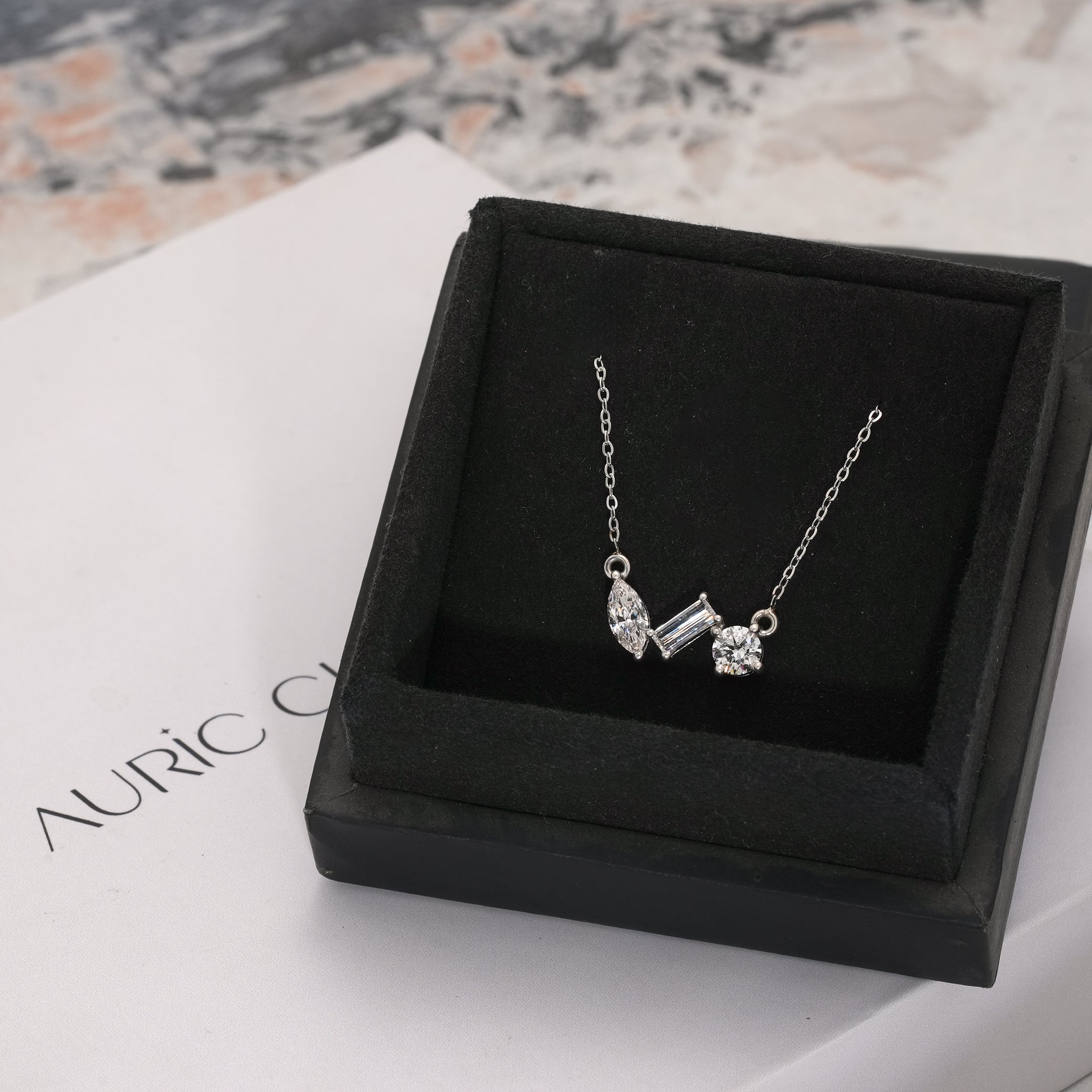 1.50 Ct Round Marquise Baguette Trio Diamond Pendant