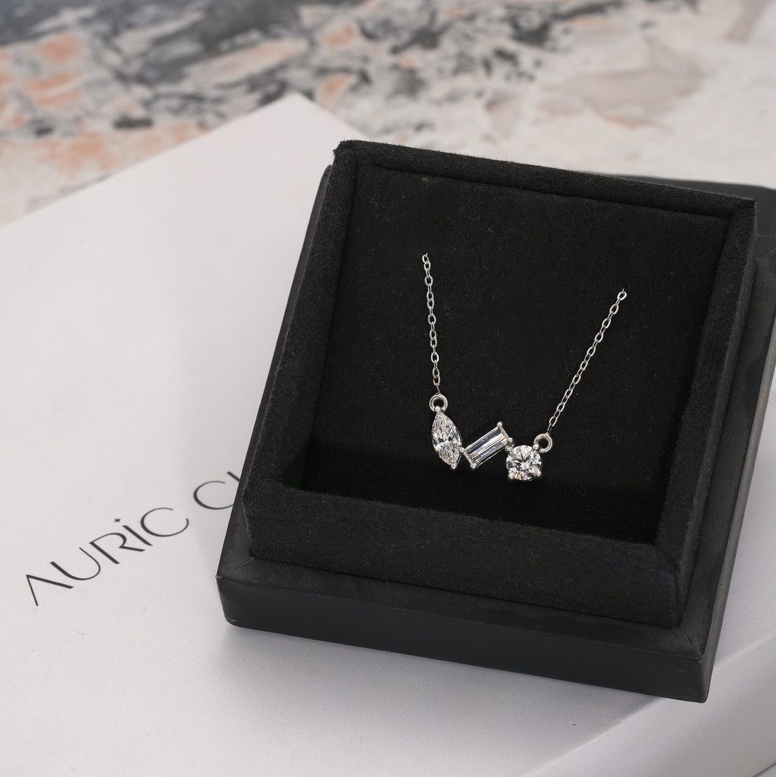 1.50 Ct Round Marquise Baguette Trio Diamond Pendant