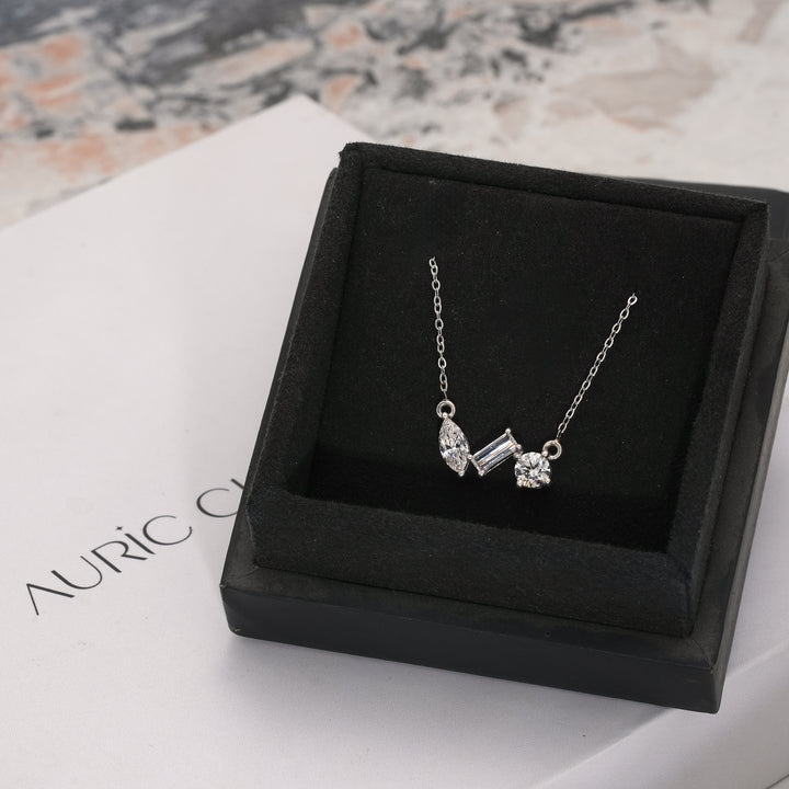 1.50 Ct Round Marquise Baguette Trio Diamond Pendant