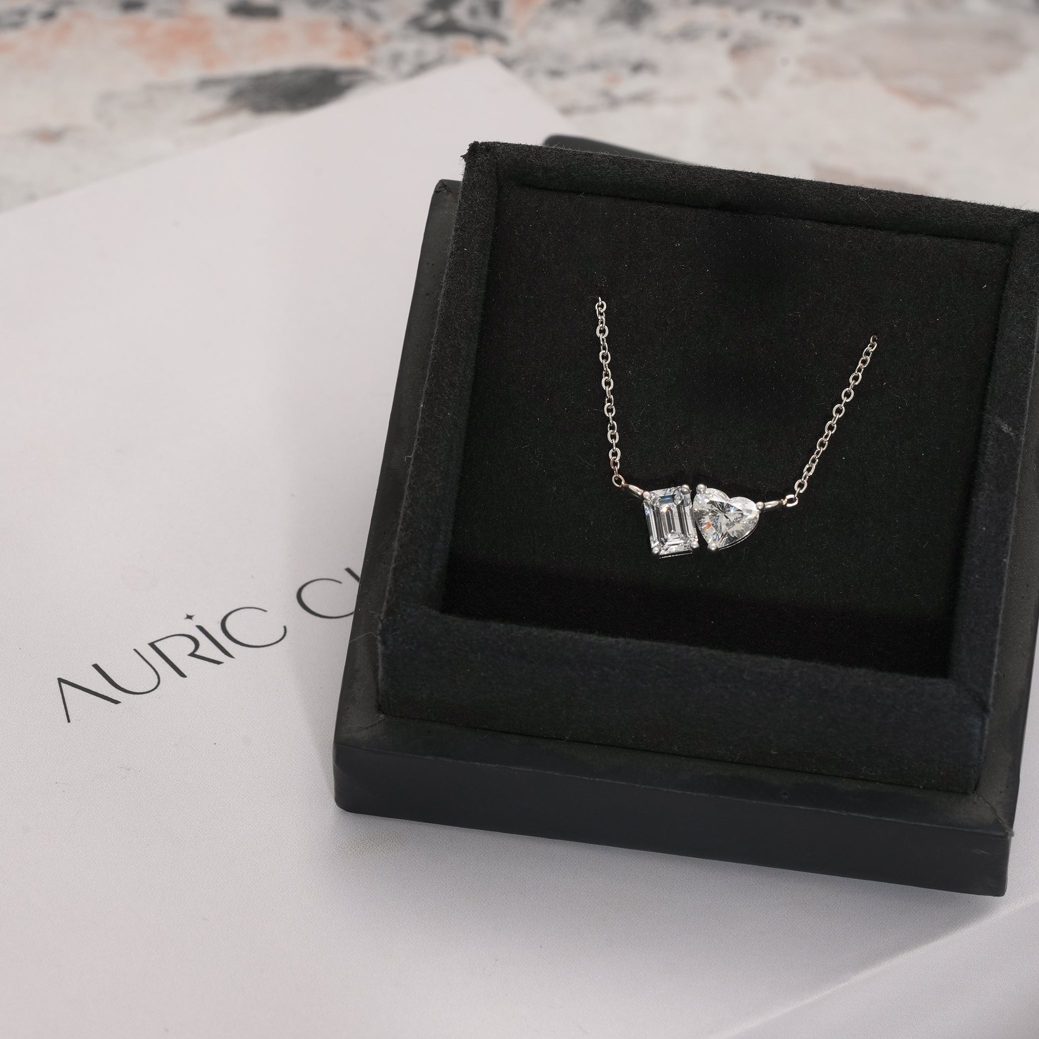 2.00 Ct Toi et Moi Emerald and Heart Necklace