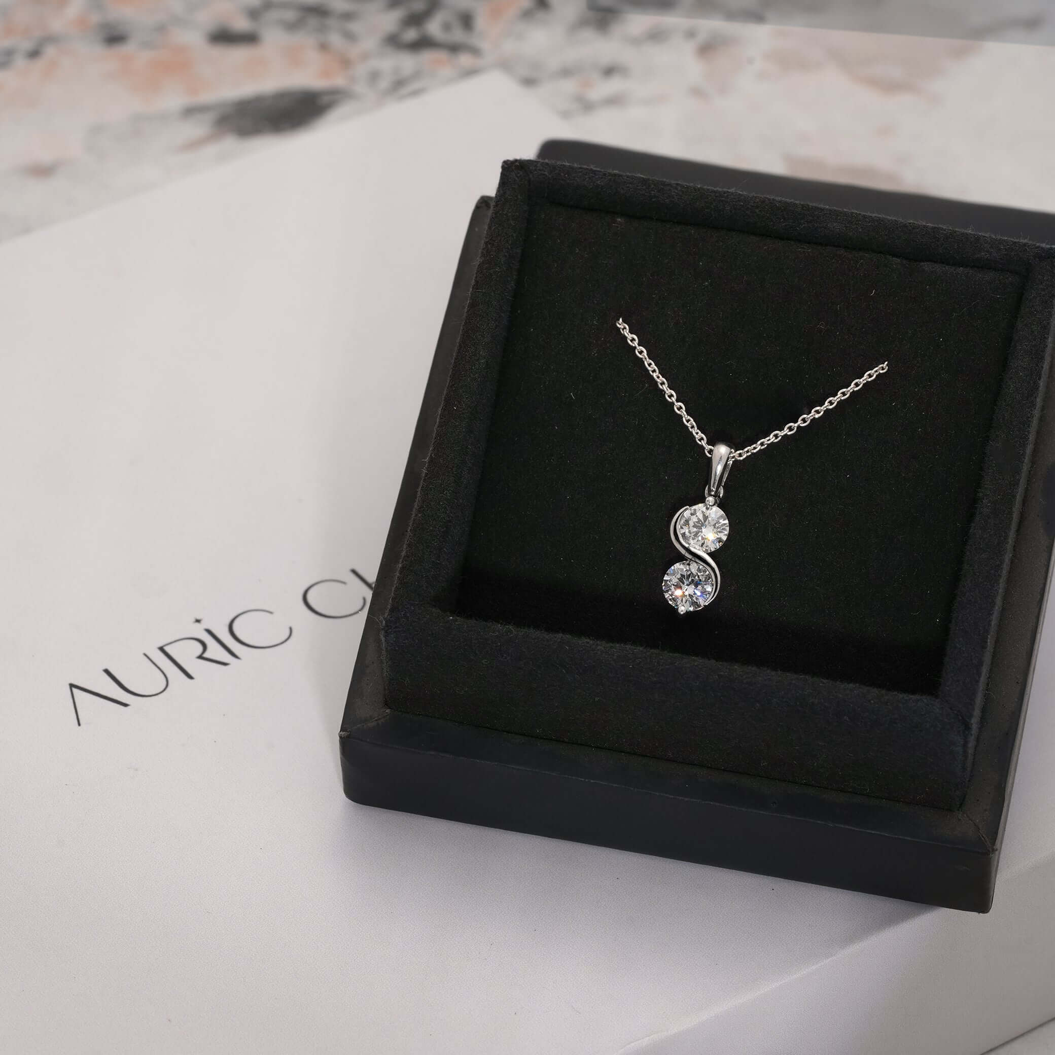 Two Stone Round Brilliant Lab Grown Diamond Pendant Necklace