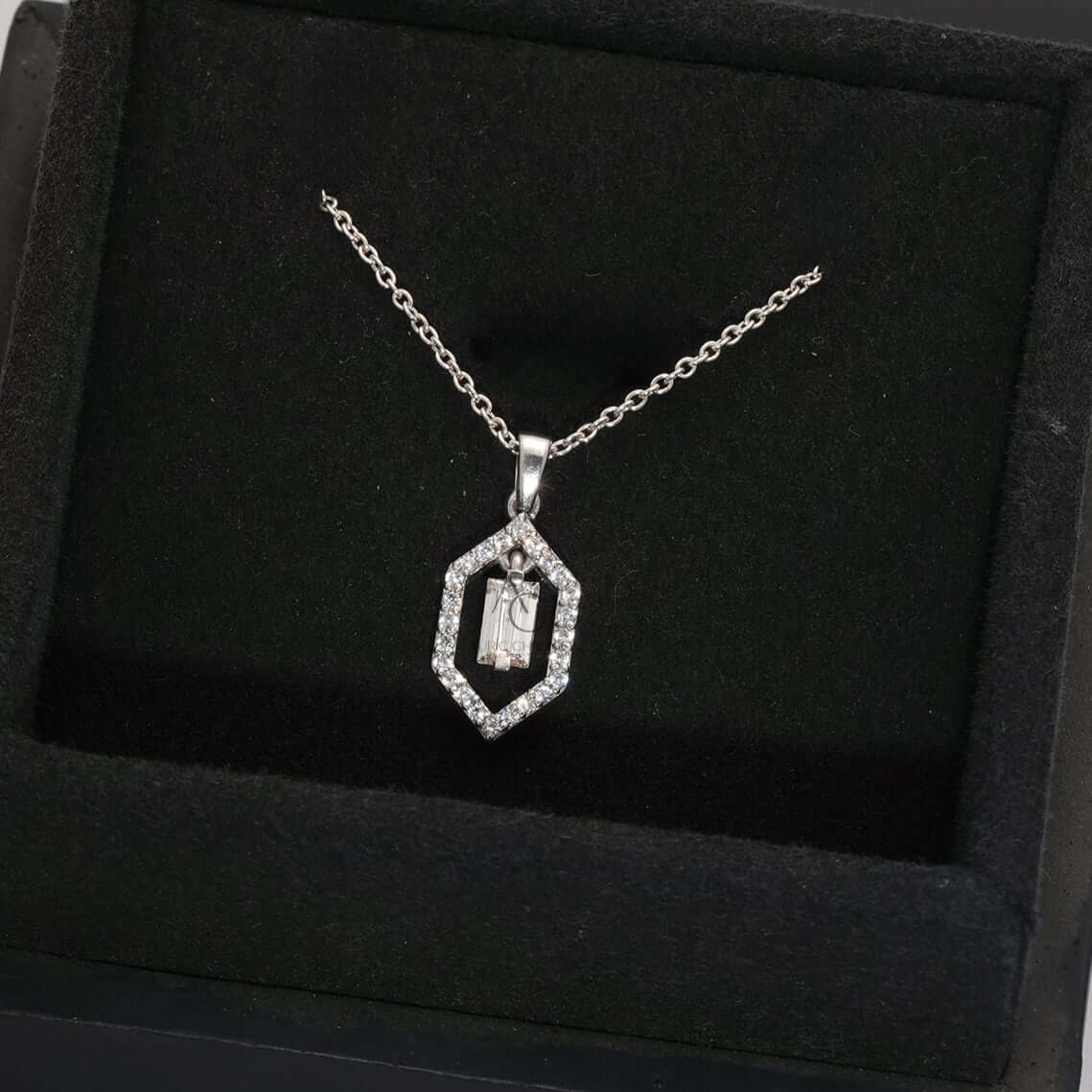 Hexagon Baguette Cut Lab Grown Diamond Pendant Necklace