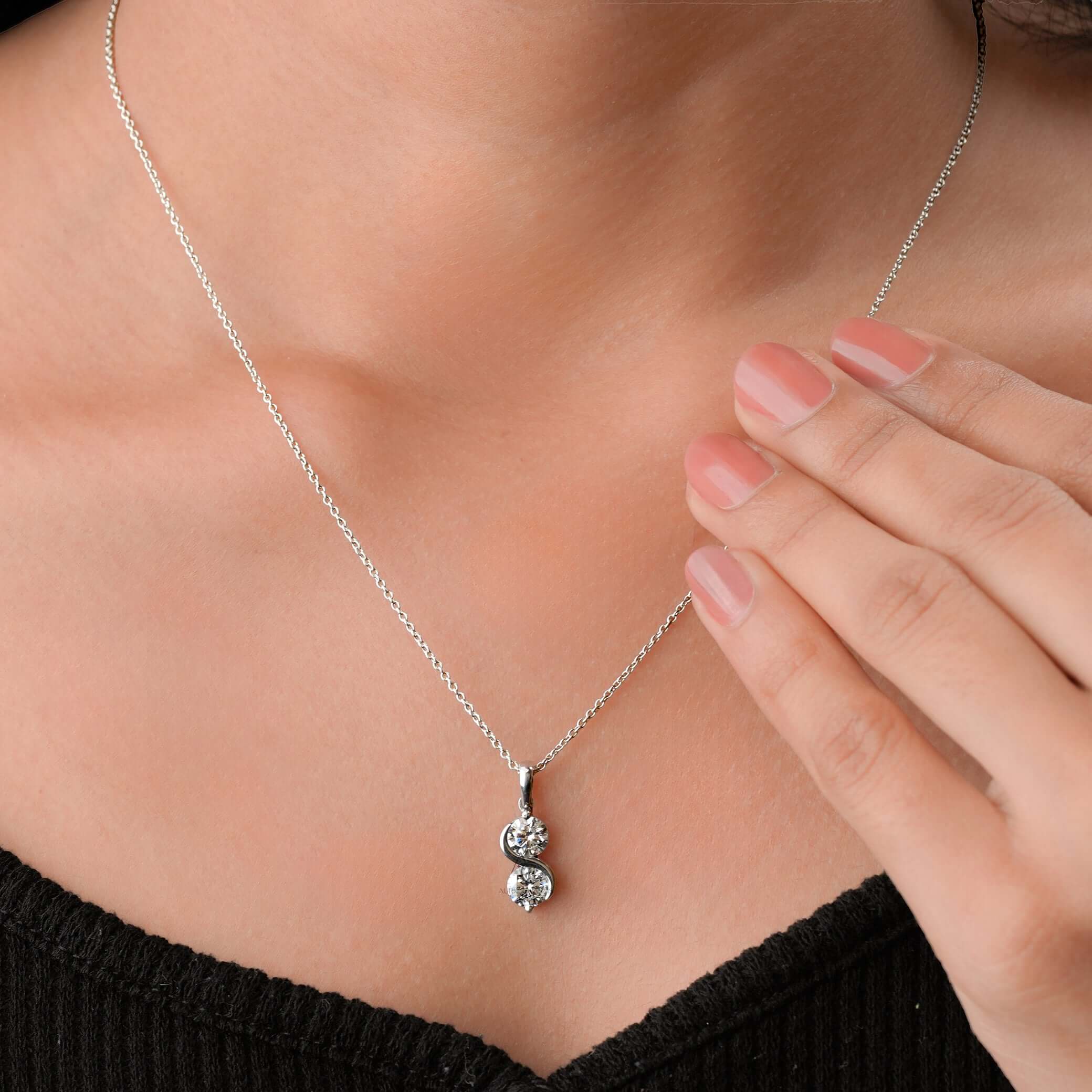 Two Stone Round Brilliant Lab Grown Diamond Pendant Necklace