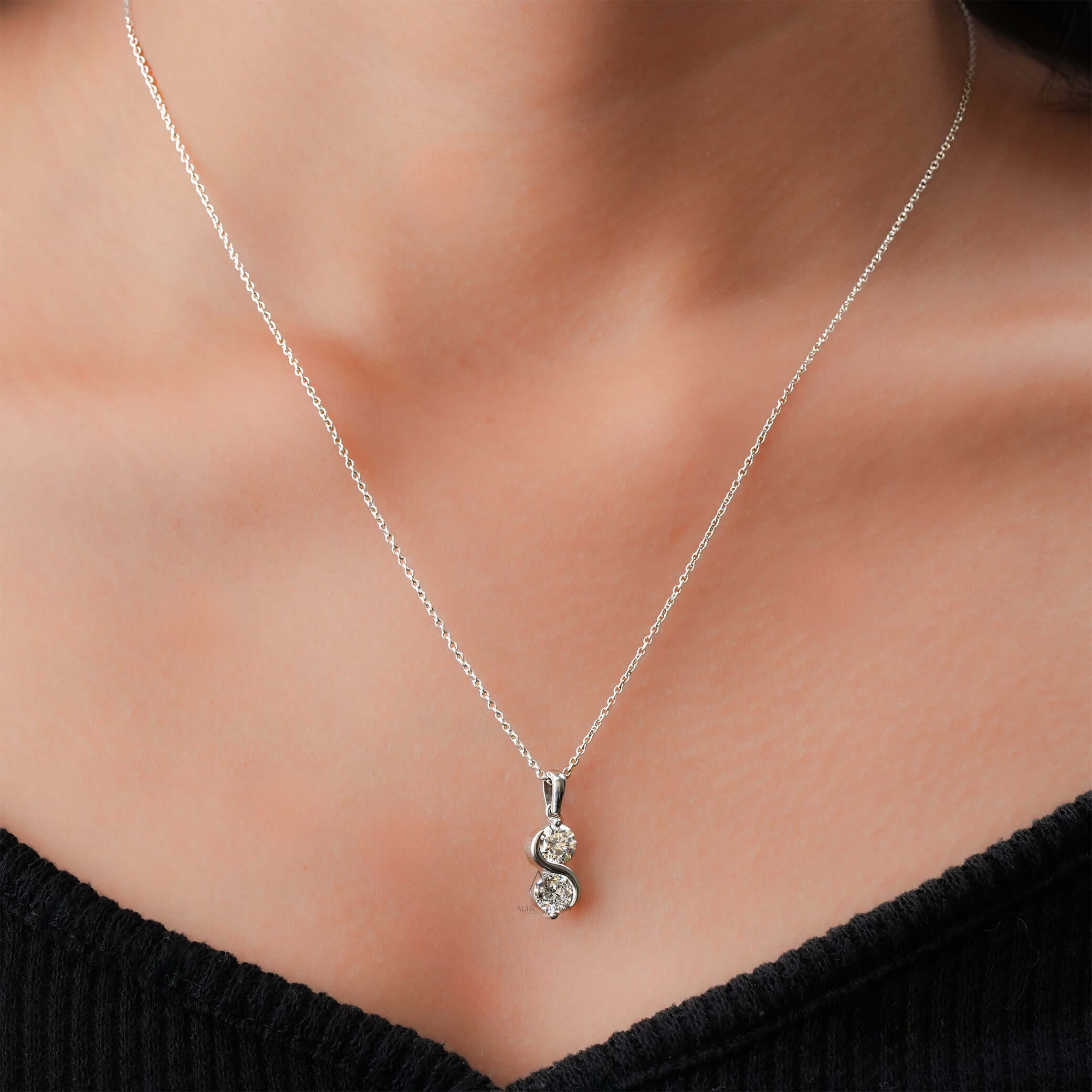 Two Stone Round Brilliant Lab Grown Diamond Pendant Necklace