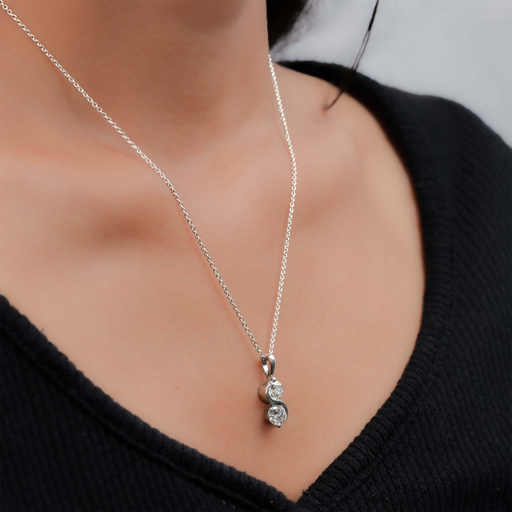 Two Stone Round Brilliant Lab Grown Diamond Pendant Necklace